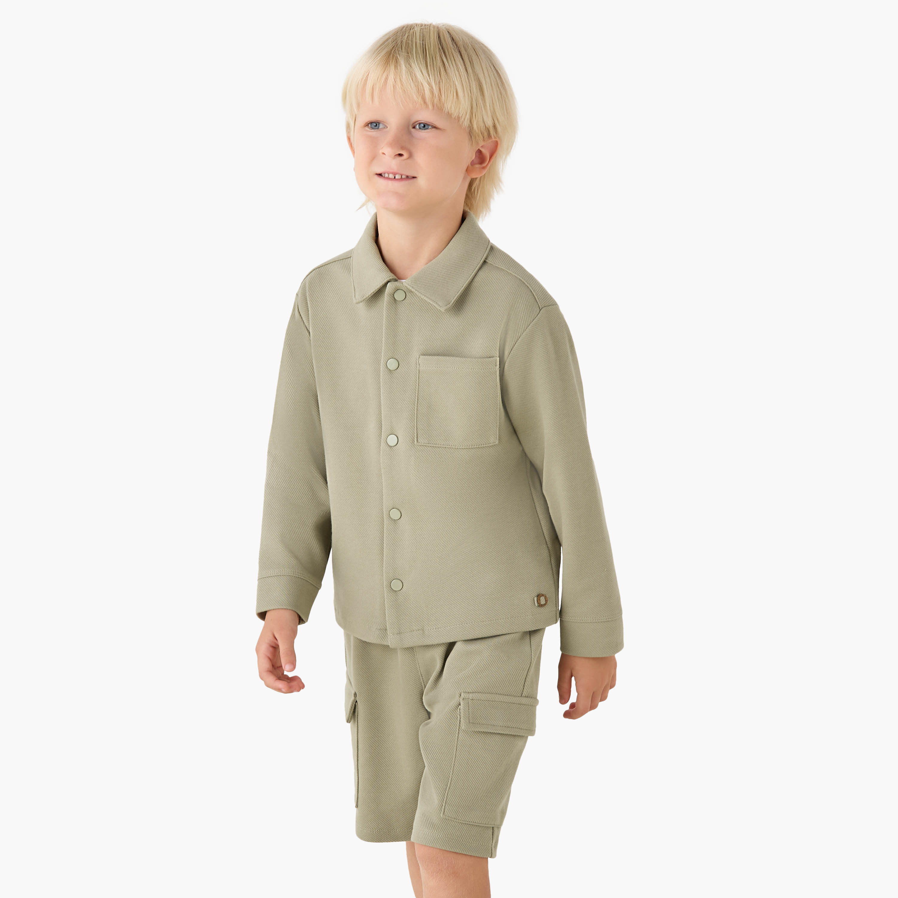 Eligo Collared Long Sleeves Shirt and Shorts Set with Cargo Pockets-boys-clothing-setsandcoords-image-1