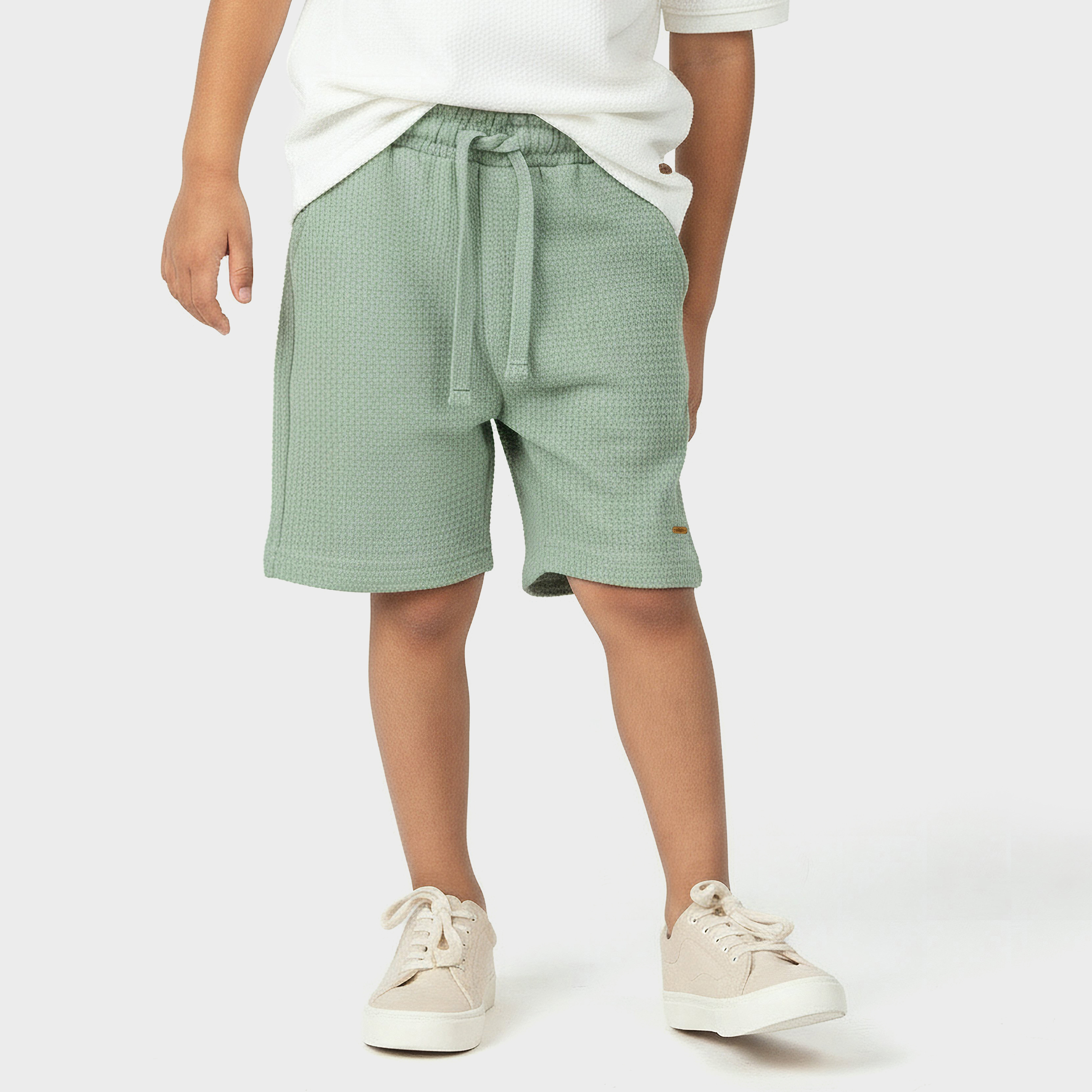 طقم شورت وتيشيرت بولو بياقة عادية وأكمام قصيرة وتصميم وافل بارز الملمس من إليجو-boys-clothing-setsandcoords-image-3