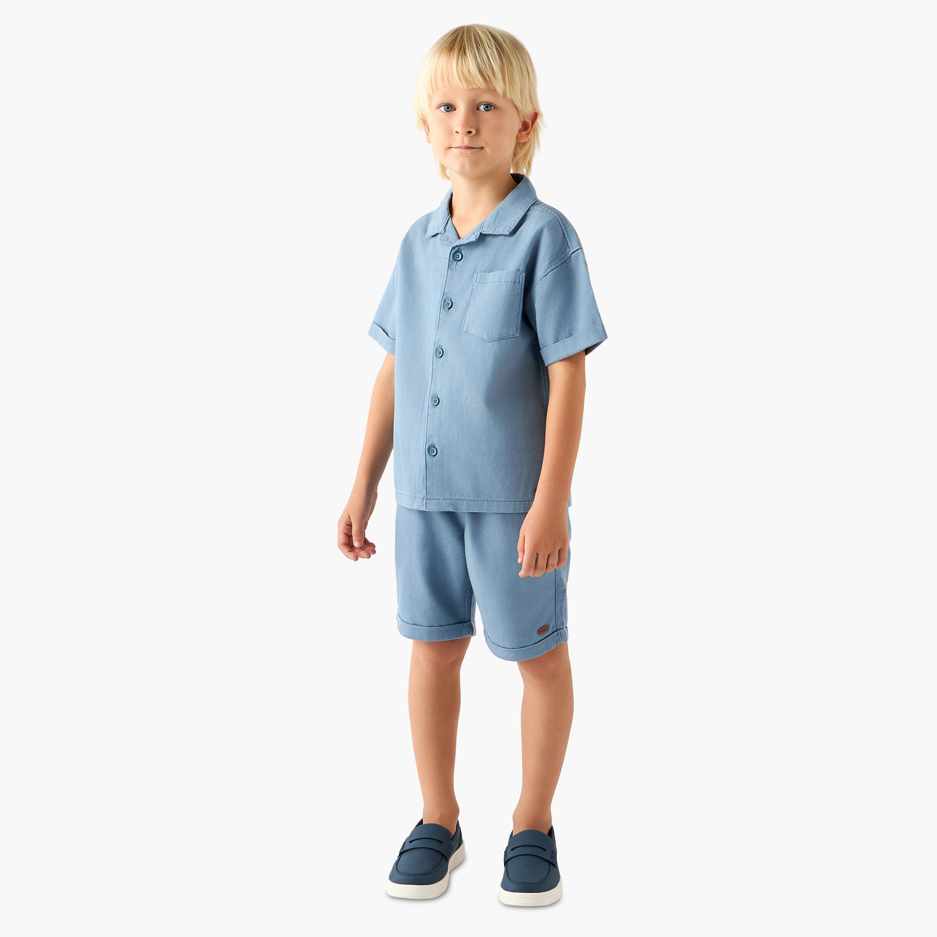Eligo Collared Short Sleeves Shirt and Shorts Set with Textured Design-boys-clothing-setsandcoords-image-1