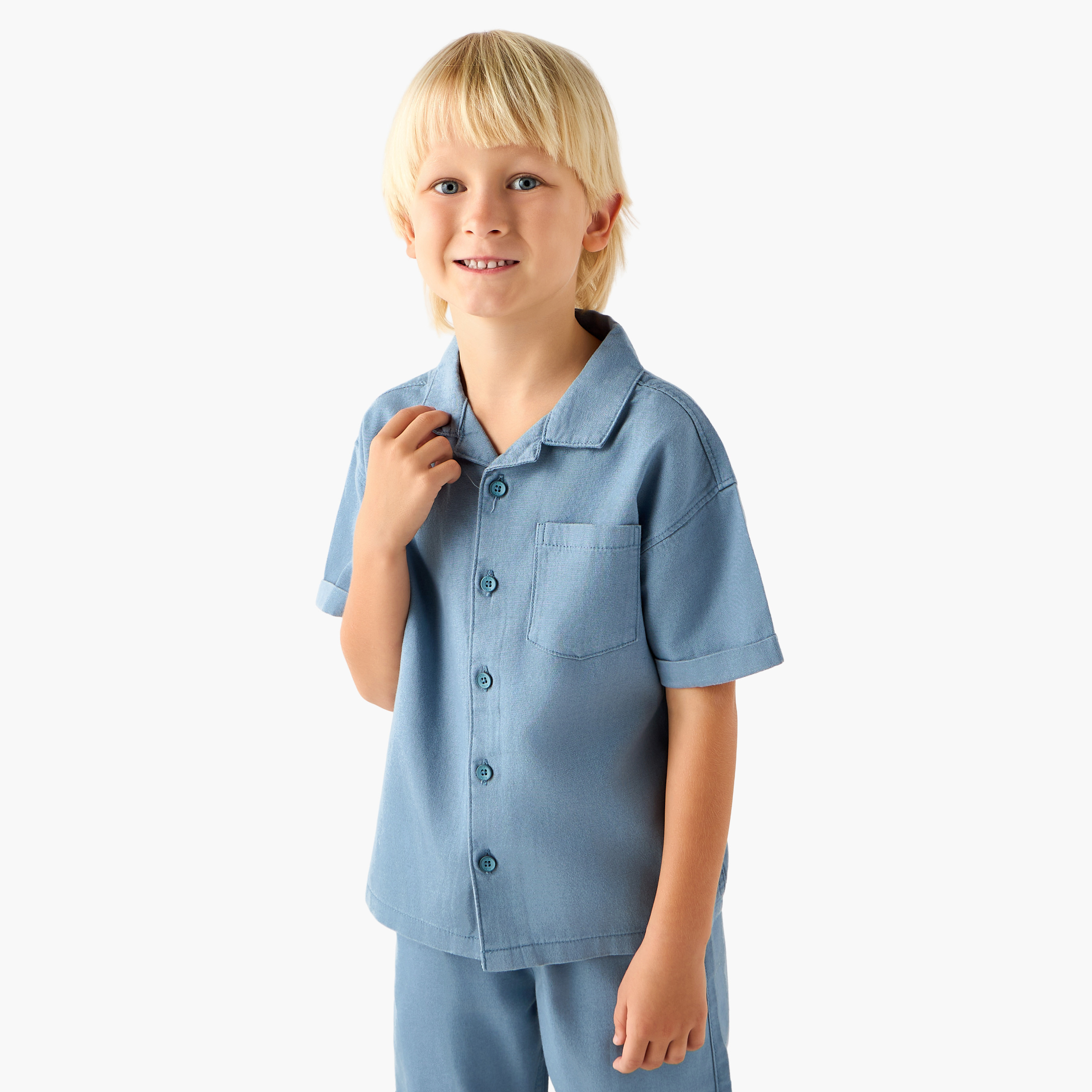 Eligo Collared Short Sleeves Shirt and Shorts Set with Textured Design-boys-clothing-setsandcoords-image-2