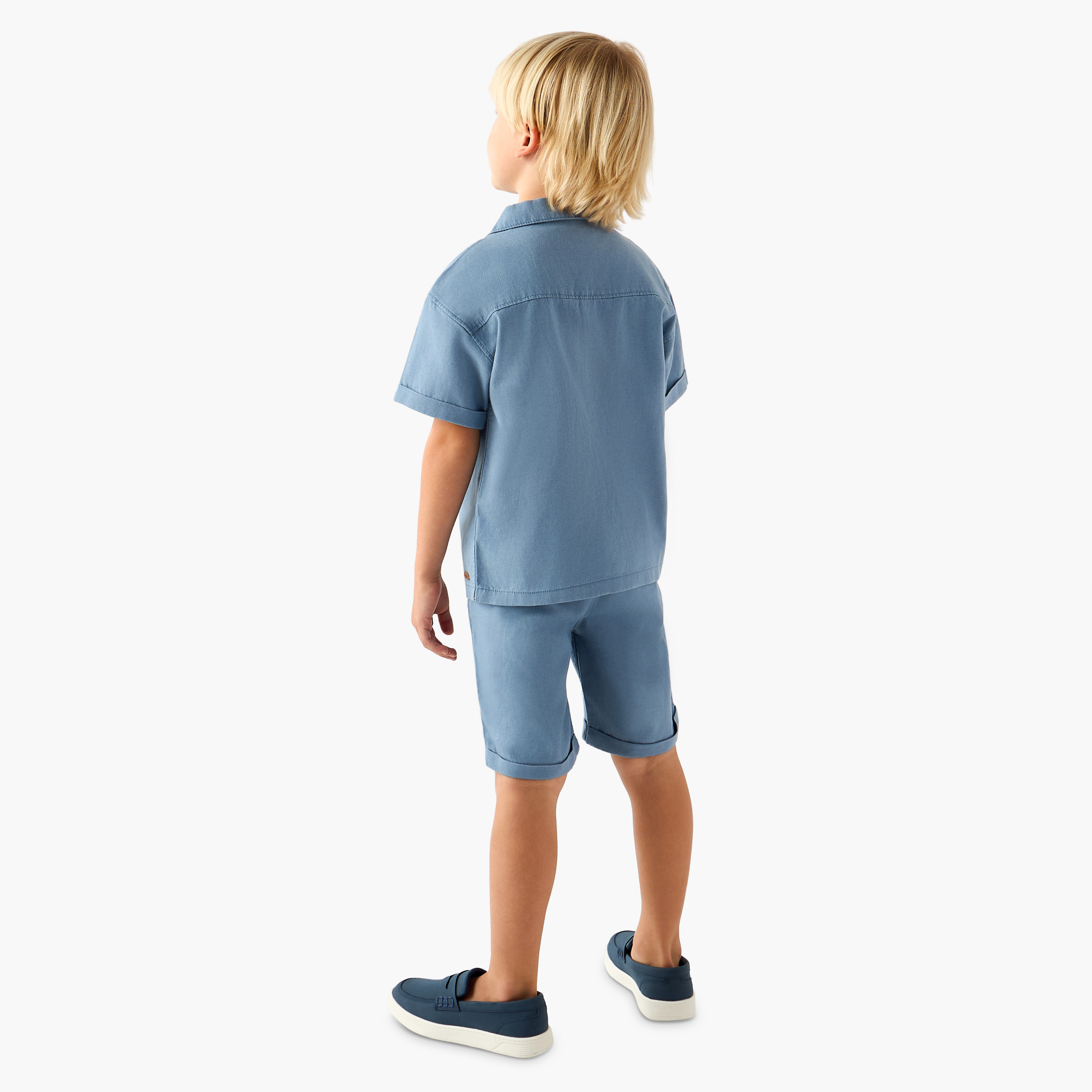 Eligo Collared Short Sleeves Shirt and Shorts Set with Textured Design-boys-clothing-setsandcoords-image-4
