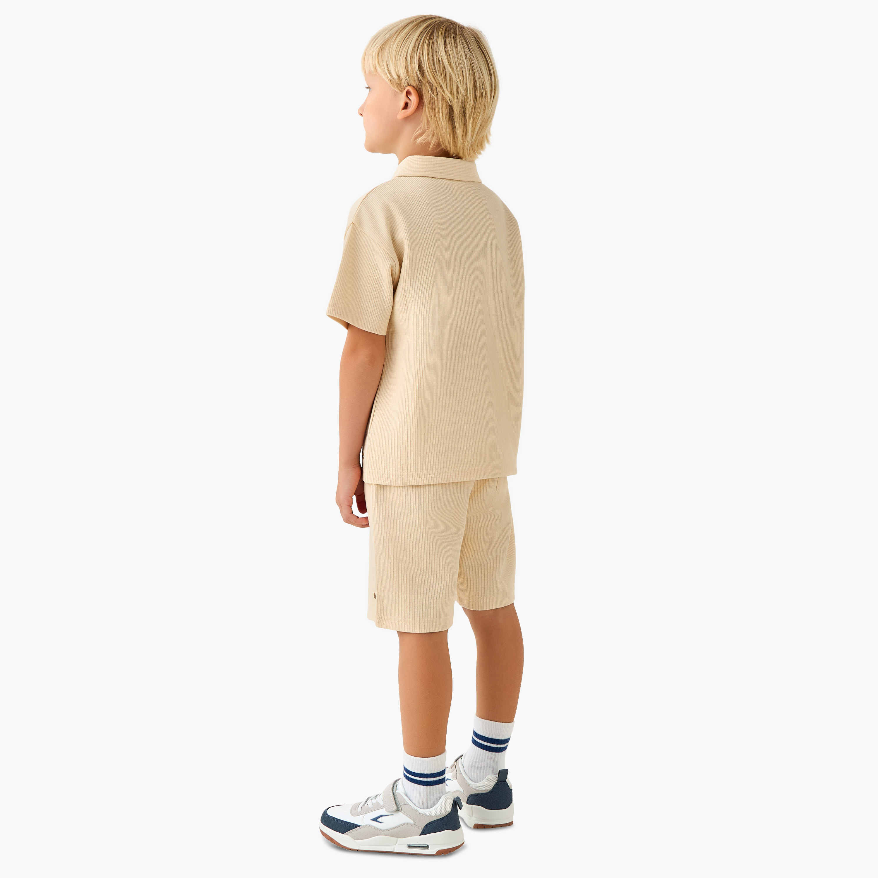 Eligo Collared Short Sleeves T-shirt and Shorts Set with Ribbed Texture-baby-boys-clothing-setsandcoords-image-4