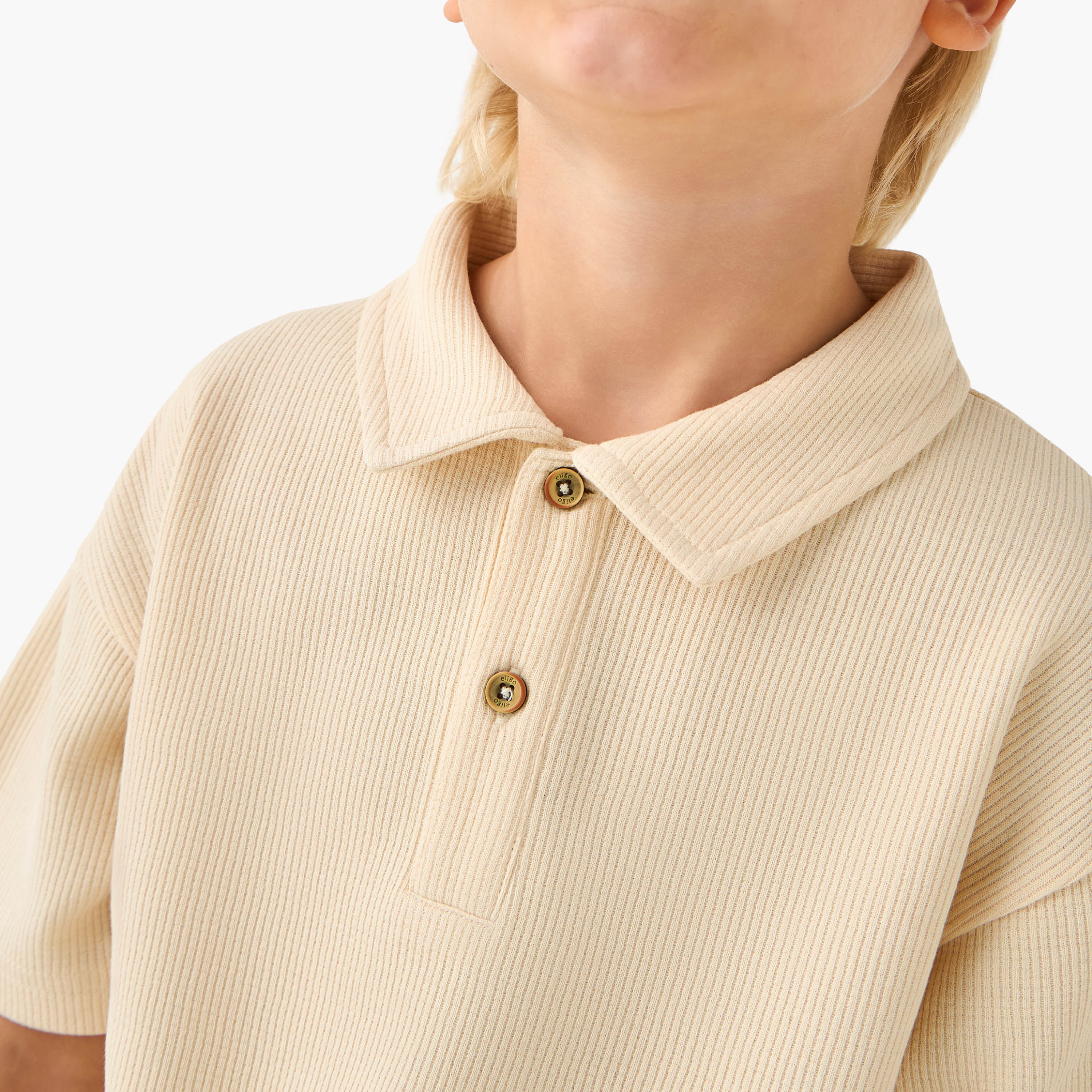 Eligo Collared Short Sleeves T-shirt and Shorts Set with Ribbed Texture-baby-boys-clothing-setsandcoords-image-5
