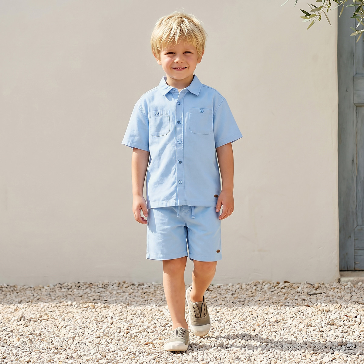 Eligo Collared Short Sleeves Shirt and Shorts Set with Pockets-boys-clothing-setsandcoords-image-1