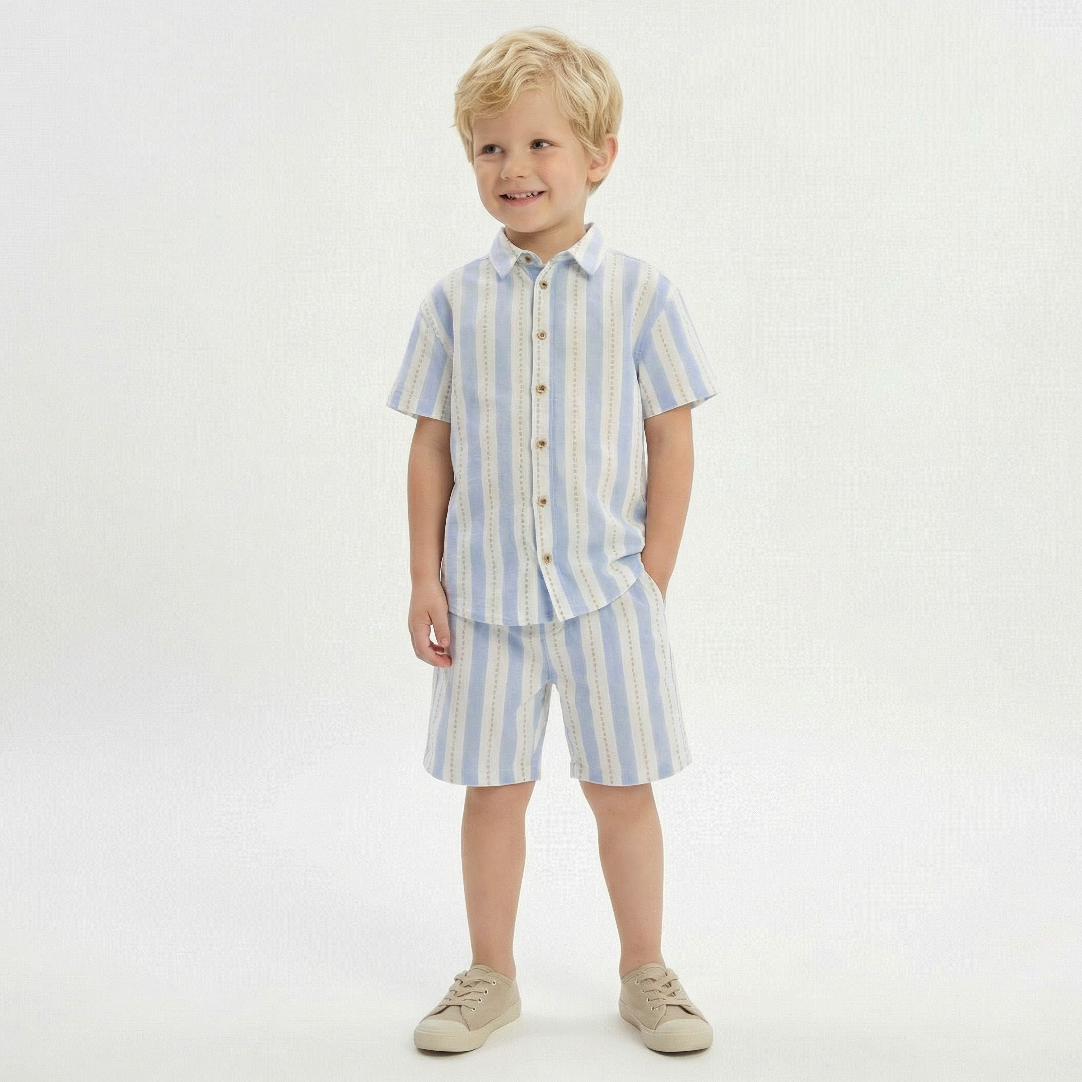 Collared Short Sleeves Shirt and Shorts Set with Stripes-baby-boys-clothing-setsandcoords-image-1