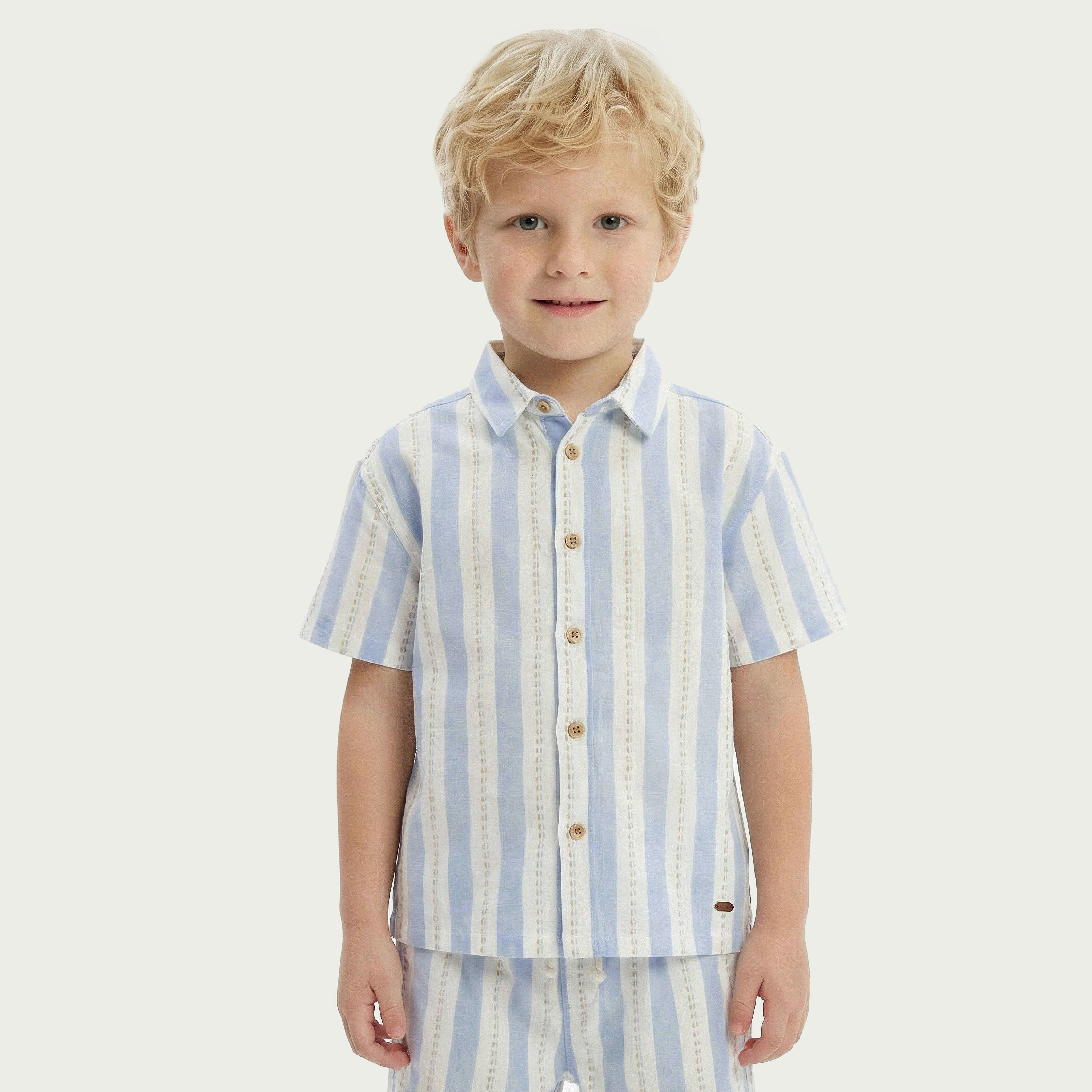 Collared Short Sleeves Shirt and Shorts Set with Stripes-baby-boys-clothing-setsandcoords-image-2