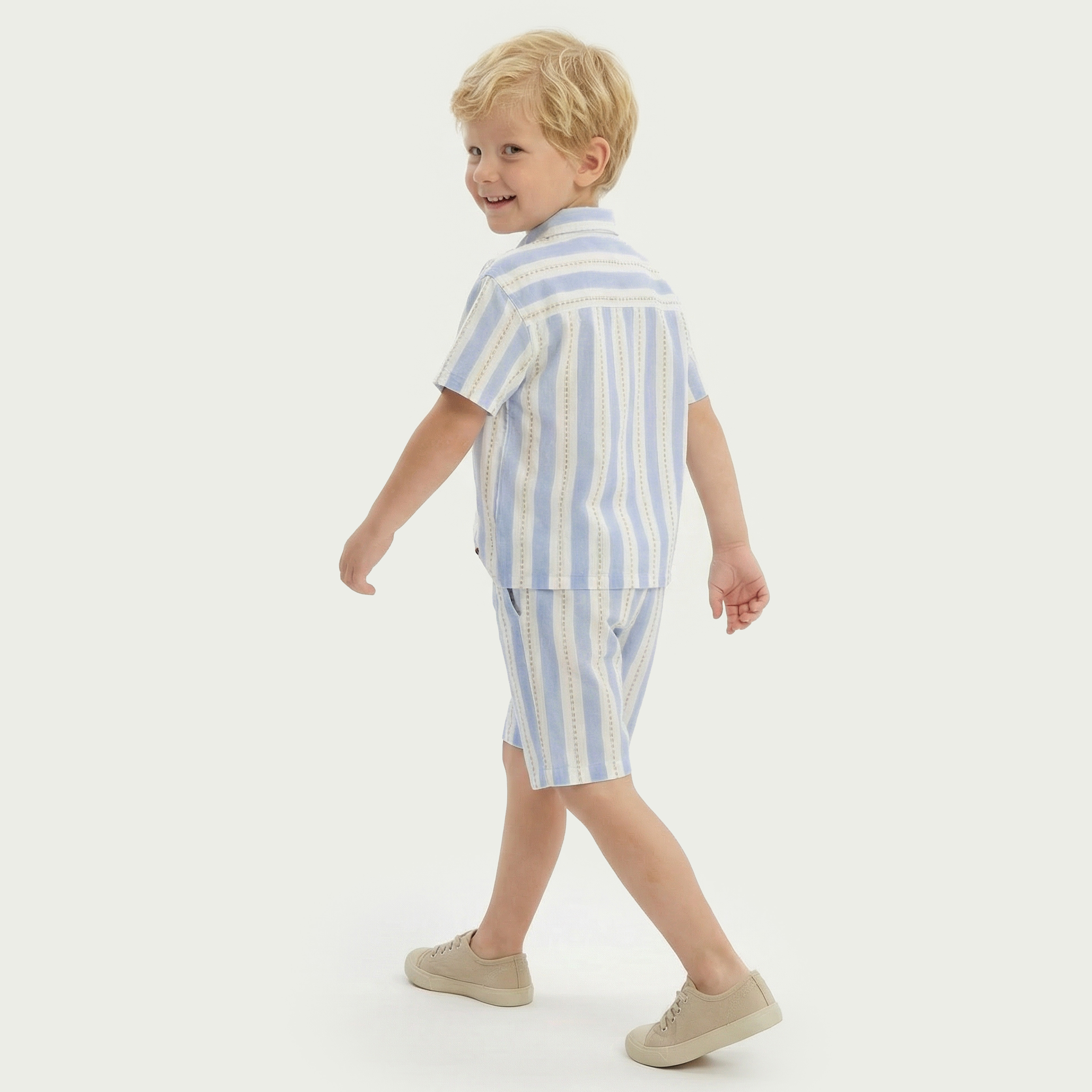 Collared Short Sleeves Shirt and Shorts Set with Stripes-baby-boys-clothing-setsandcoords-image-4