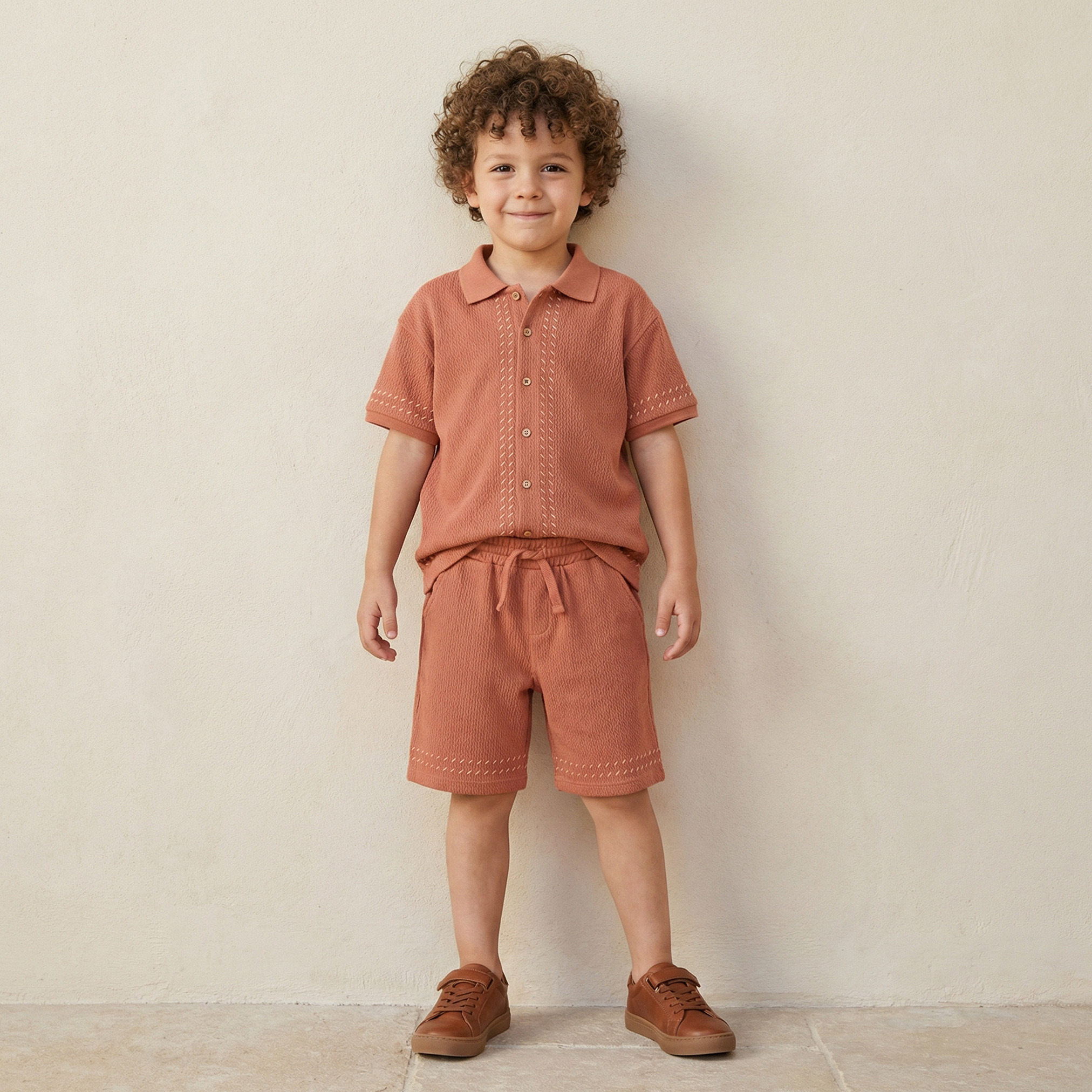 Eligo Collared Short Sleeve Shirt and Shorts Set with Drawstring Closure-baby-boys-clothing-setsandcoords-image-1