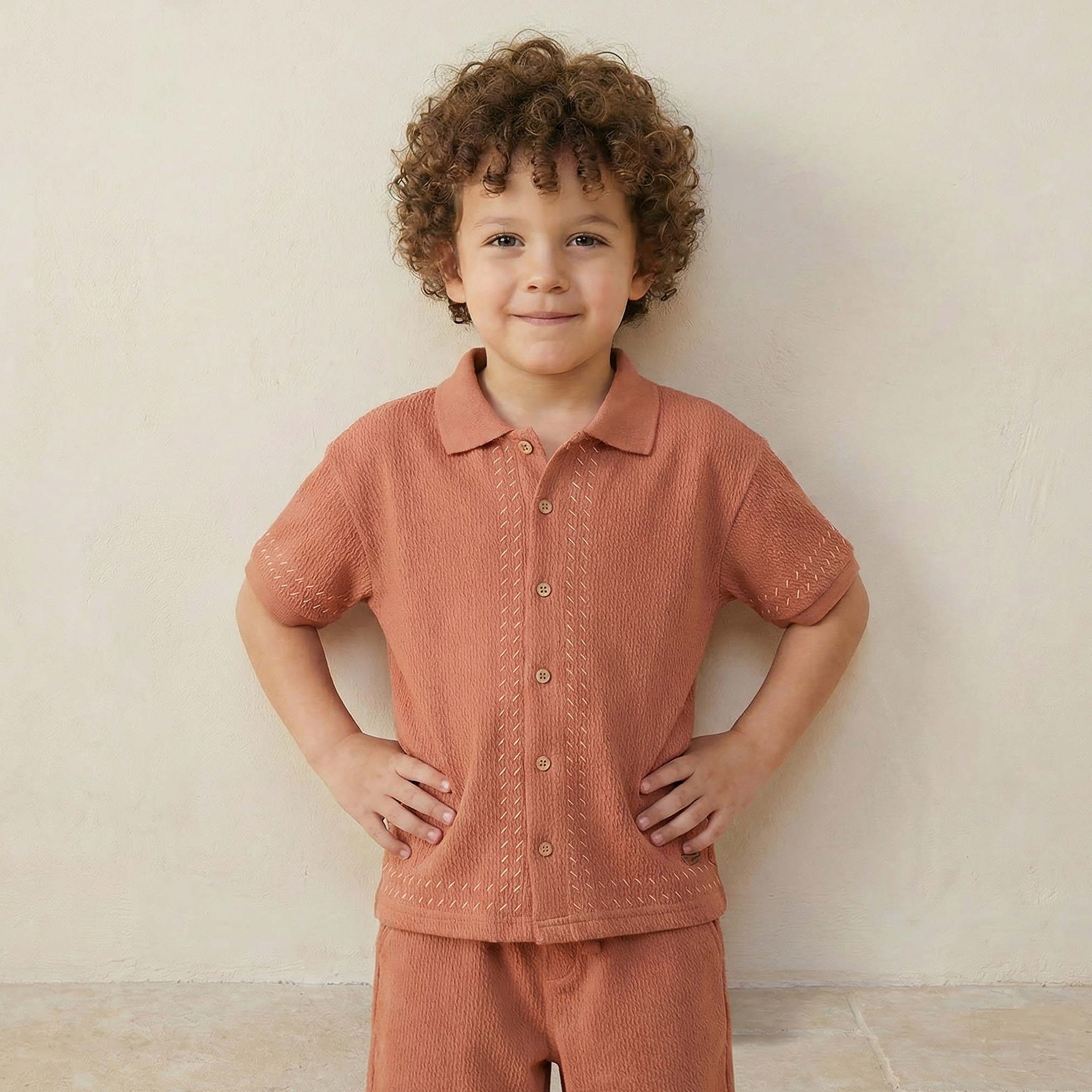 Eligo Collared Short Sleeve Shirt and Shorts Set with Drawstring Closure-baby-boys-clothing-setsandcoords-image-2