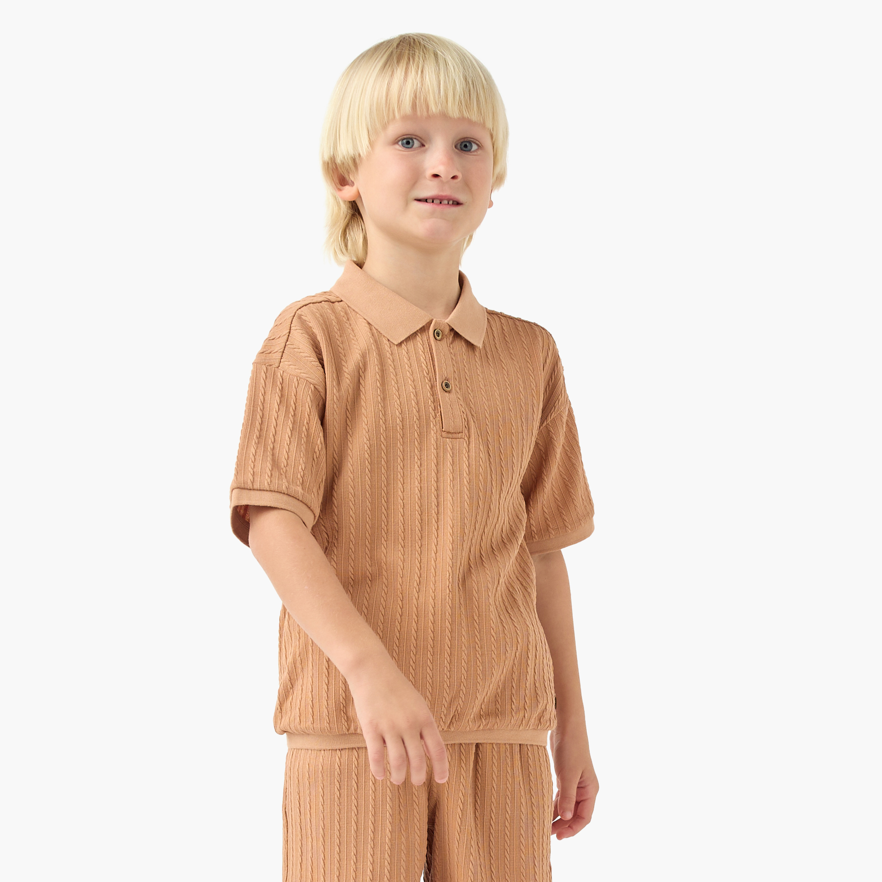 Eligo Collared Short Sleeves Polo Shirt and Shorts Set with Ribbed Texture-boys-clothing-setsandcoords-image-2