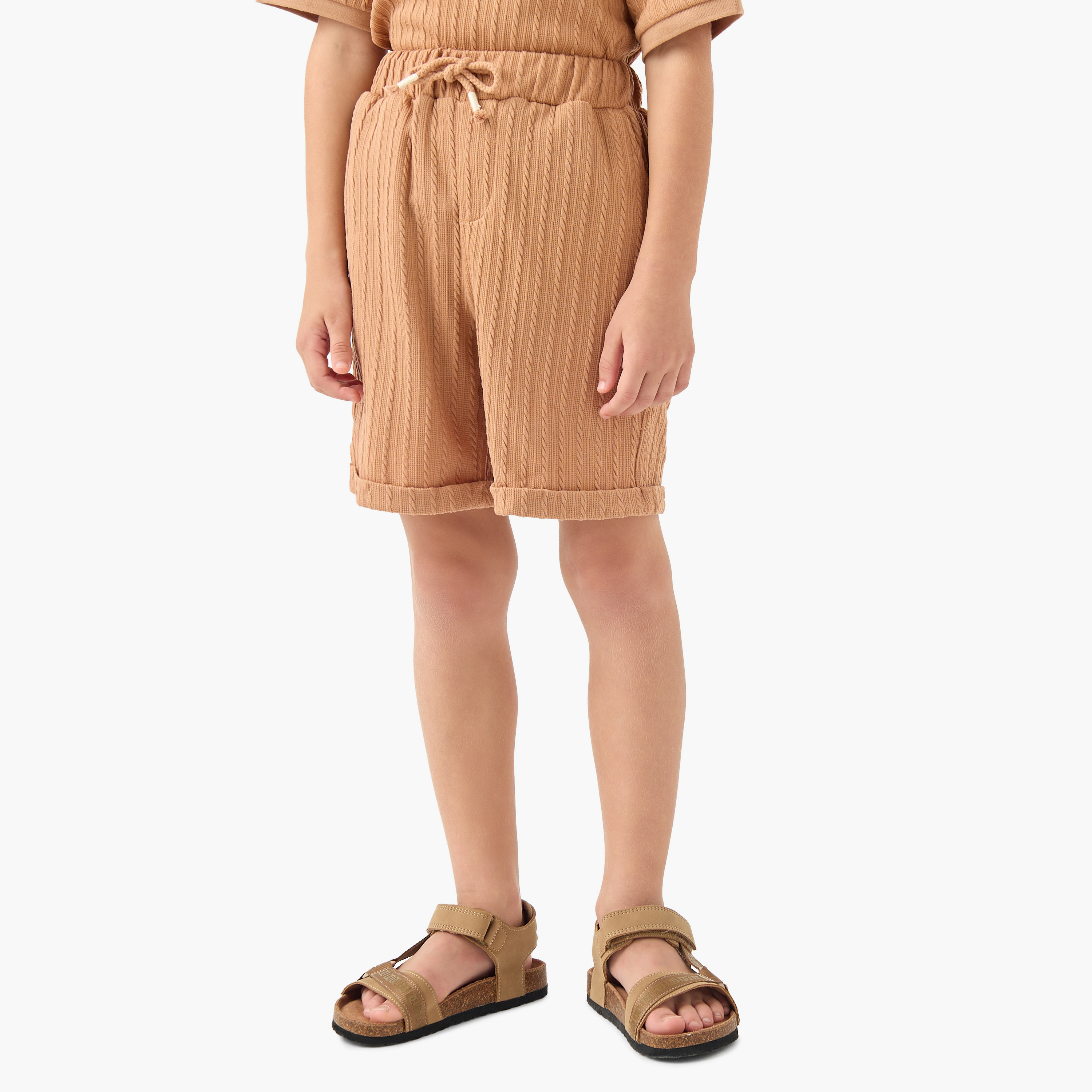 Eligo Collared Short Sleeves Polo Shirt and Shorts Set with Ribbed Texture-boys-clothing-setsandcoords-image-3
