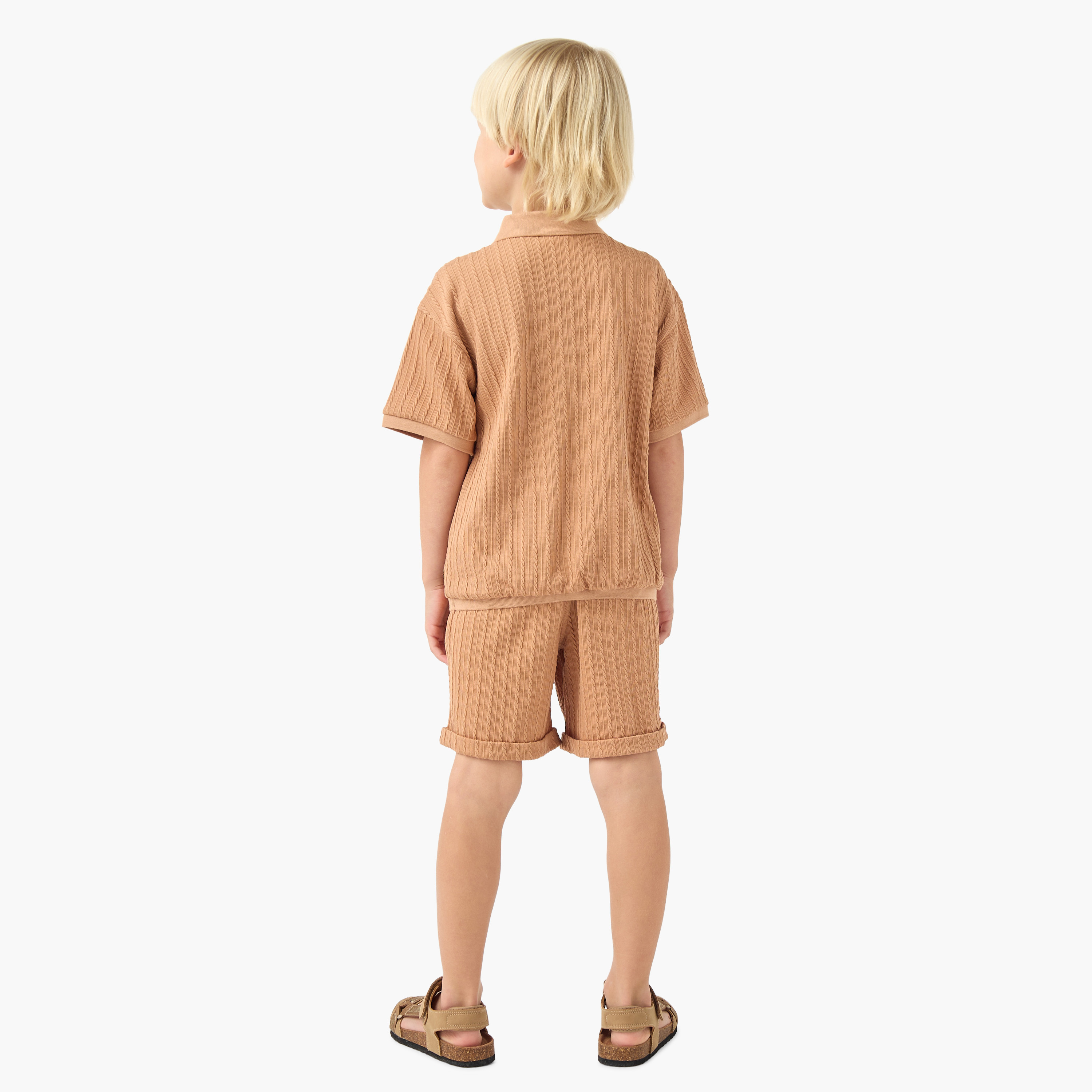 Eligo Collared Short Sleeves Polo Shirt and Shorts Set with Ribbed Texture-boys-clothing-setsandcoords-image-4