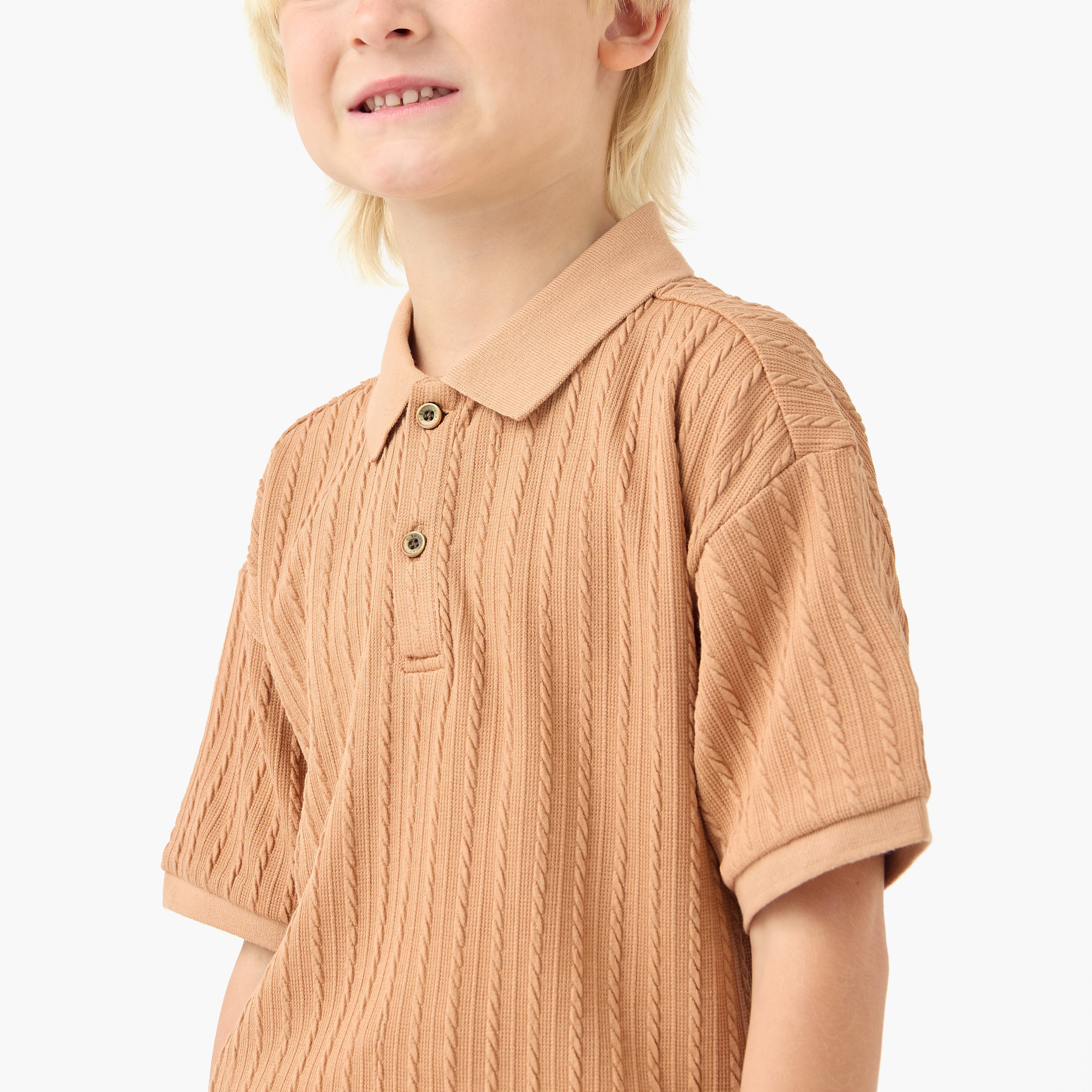 Eligo Collared Short Sleeves Polo Shirt and Shorts Set with Ribbed Texture-boys-clothing-setsandcoords-image-5