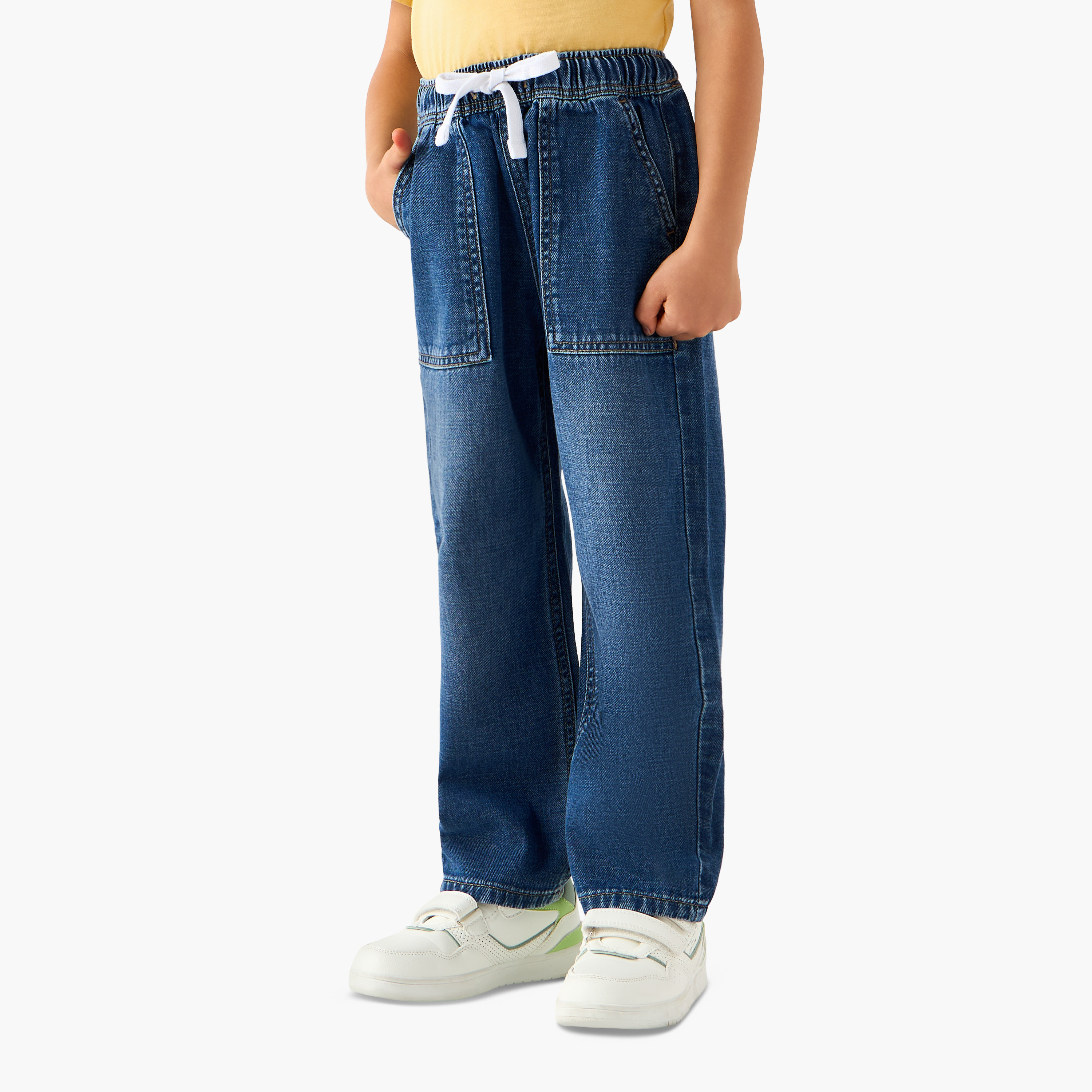 Juniors Mid-Rise Regular Fit Jeans with Drawstring Closure-baby-boys-clothing-bottoms-jeans-image-1