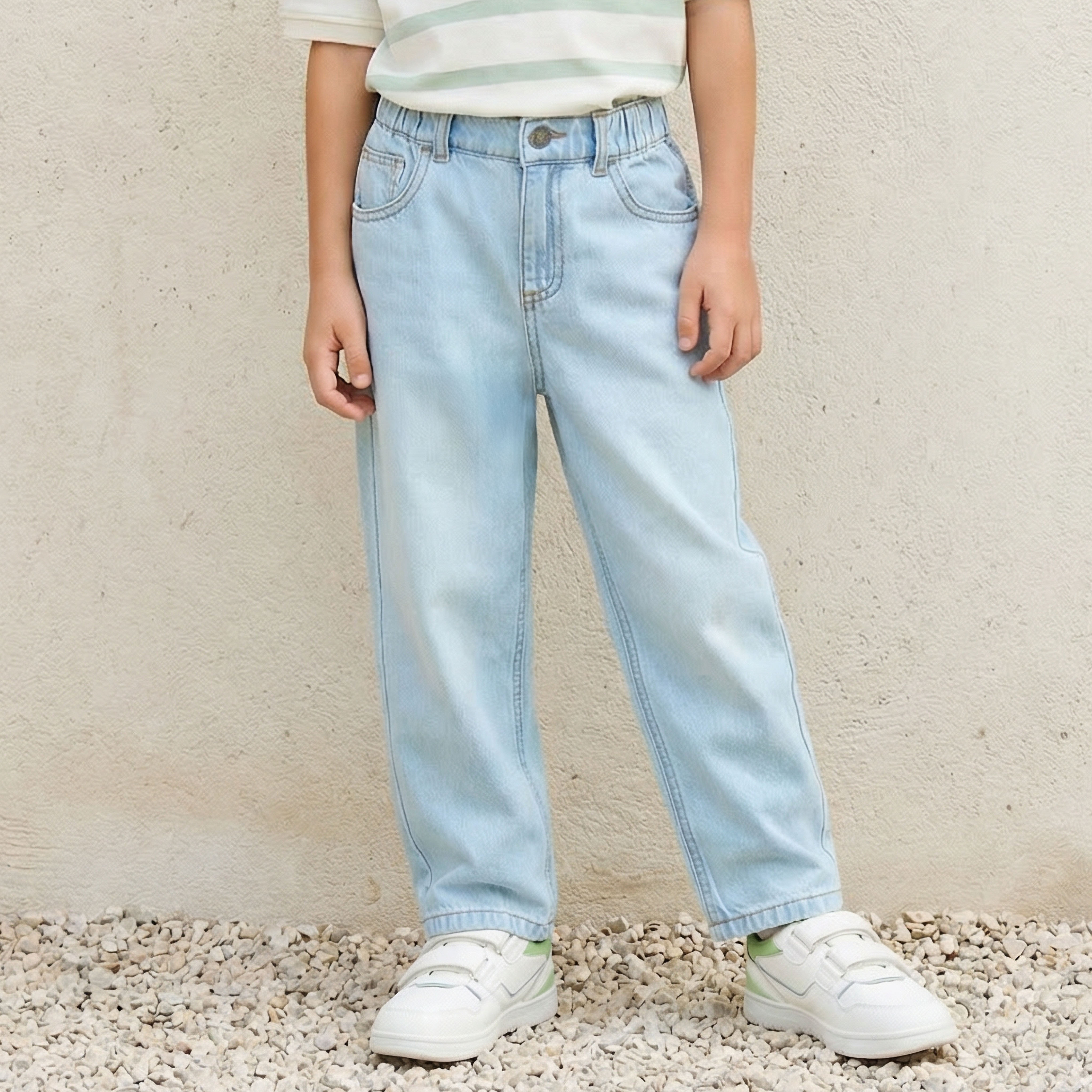 Juniors Elasticated Waist Jeans with Pockets-baby-boys-clothing-bottoms-jeans-image-1
