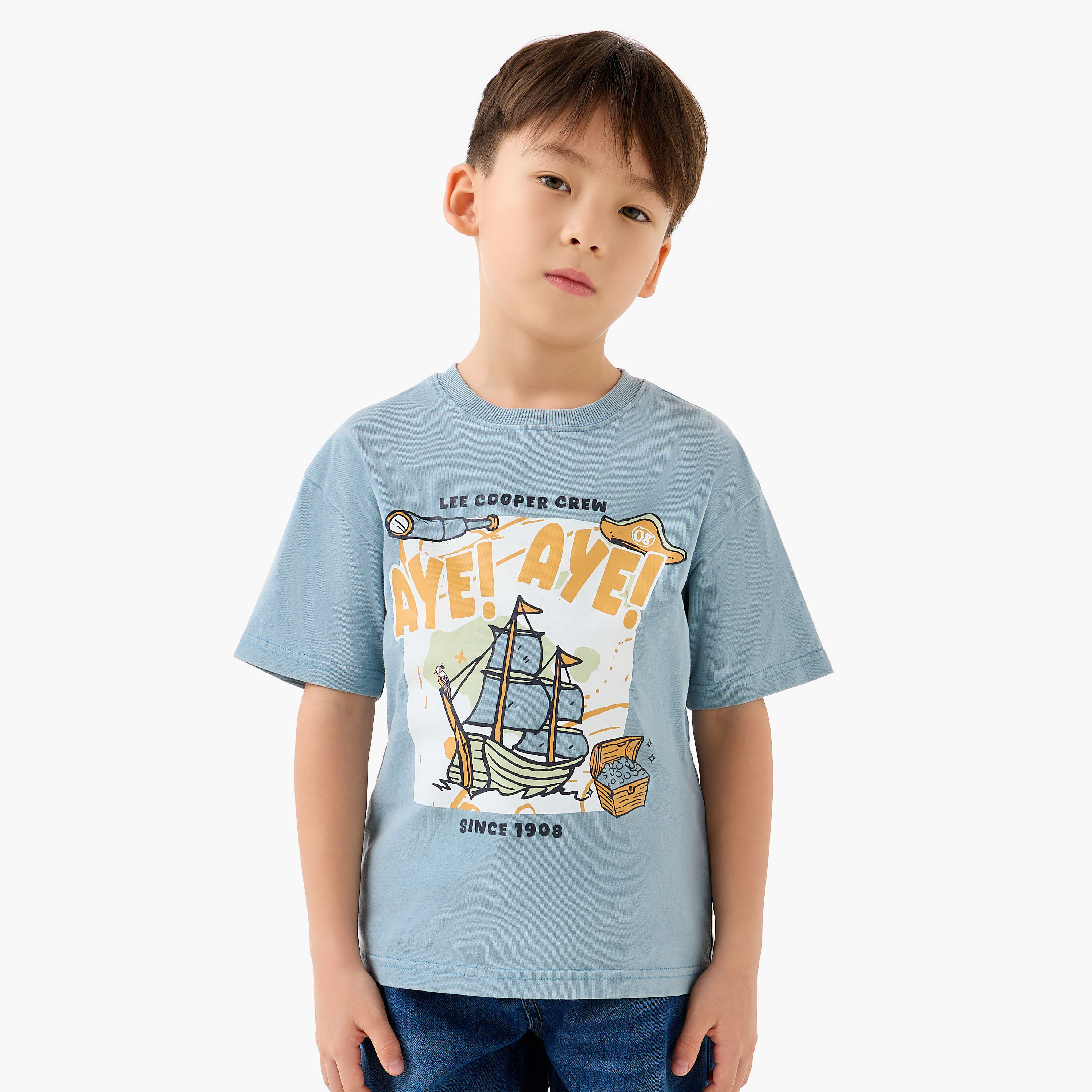 تيشيرت قطن بياقة ضيقة وأكمام قصيرة وطبعات جرافيك للأولاد من لي كوبر-boys-clothing-tshirtsandpolos-image-5