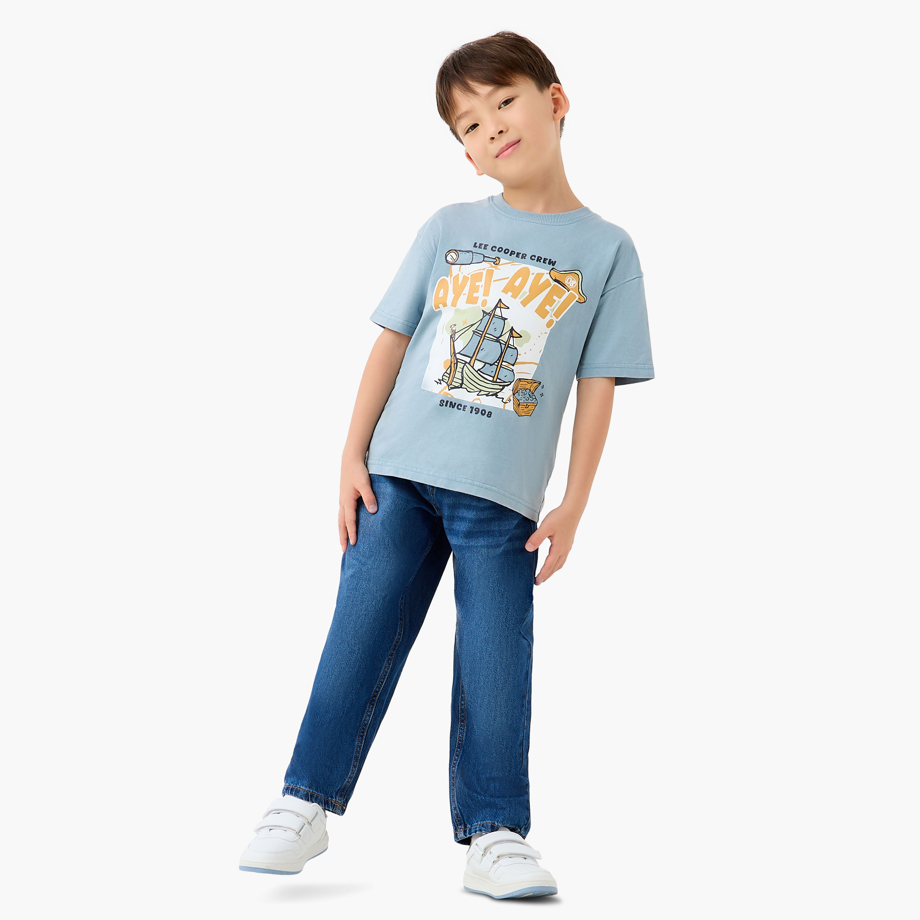 تيشيرت قطن بياقة ضيقة وأكمام قصيرة وطبعات جرافيك للأولاد من لي كوبر-boys-clothing-tshirtsandpolos-image-4
