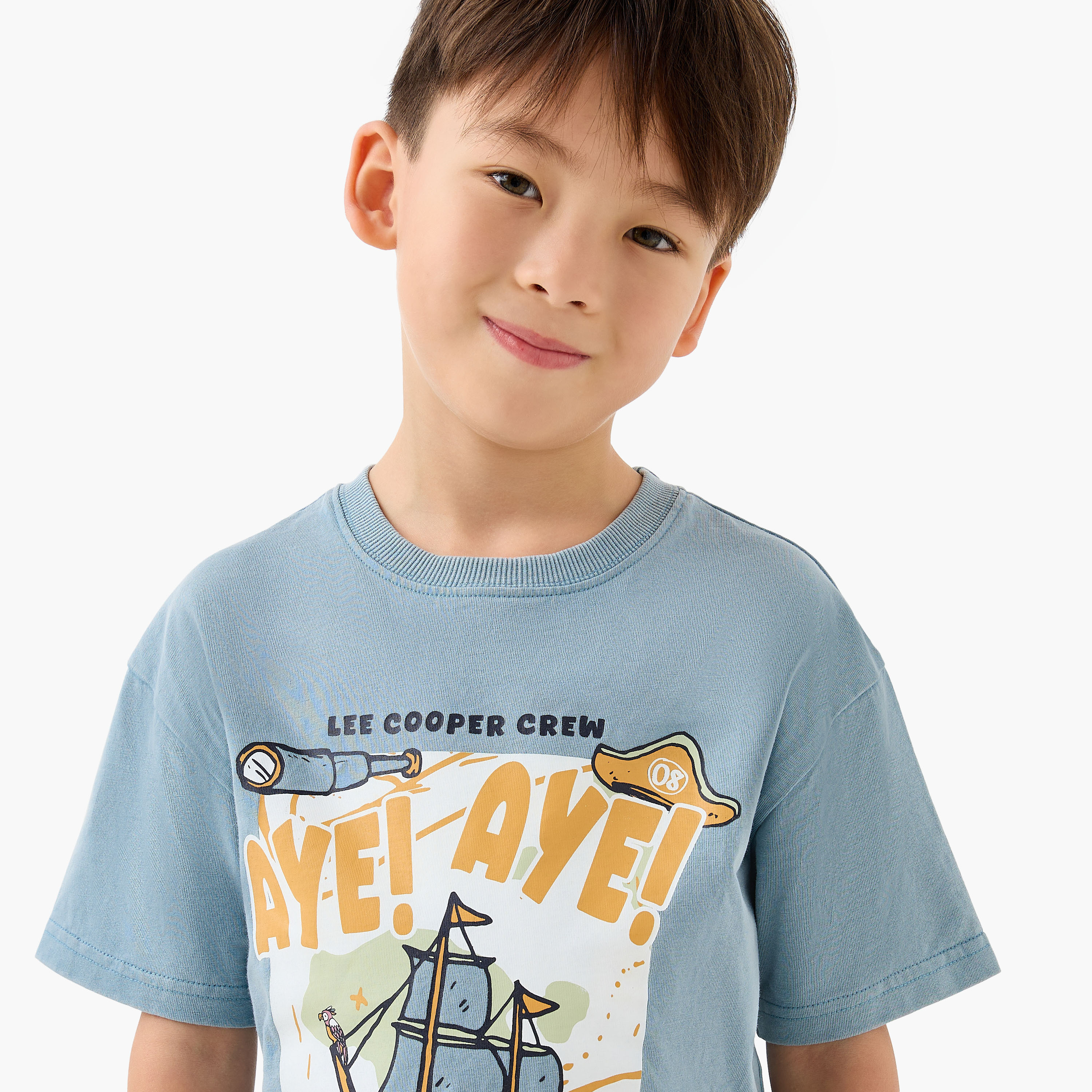 تيشيرت قطن بياقة ضيقة وأكمام قصيرة وطبعات جرافيك للأولاد من لي كوبر-boys-clothing-tshirtsandpolos-image-2