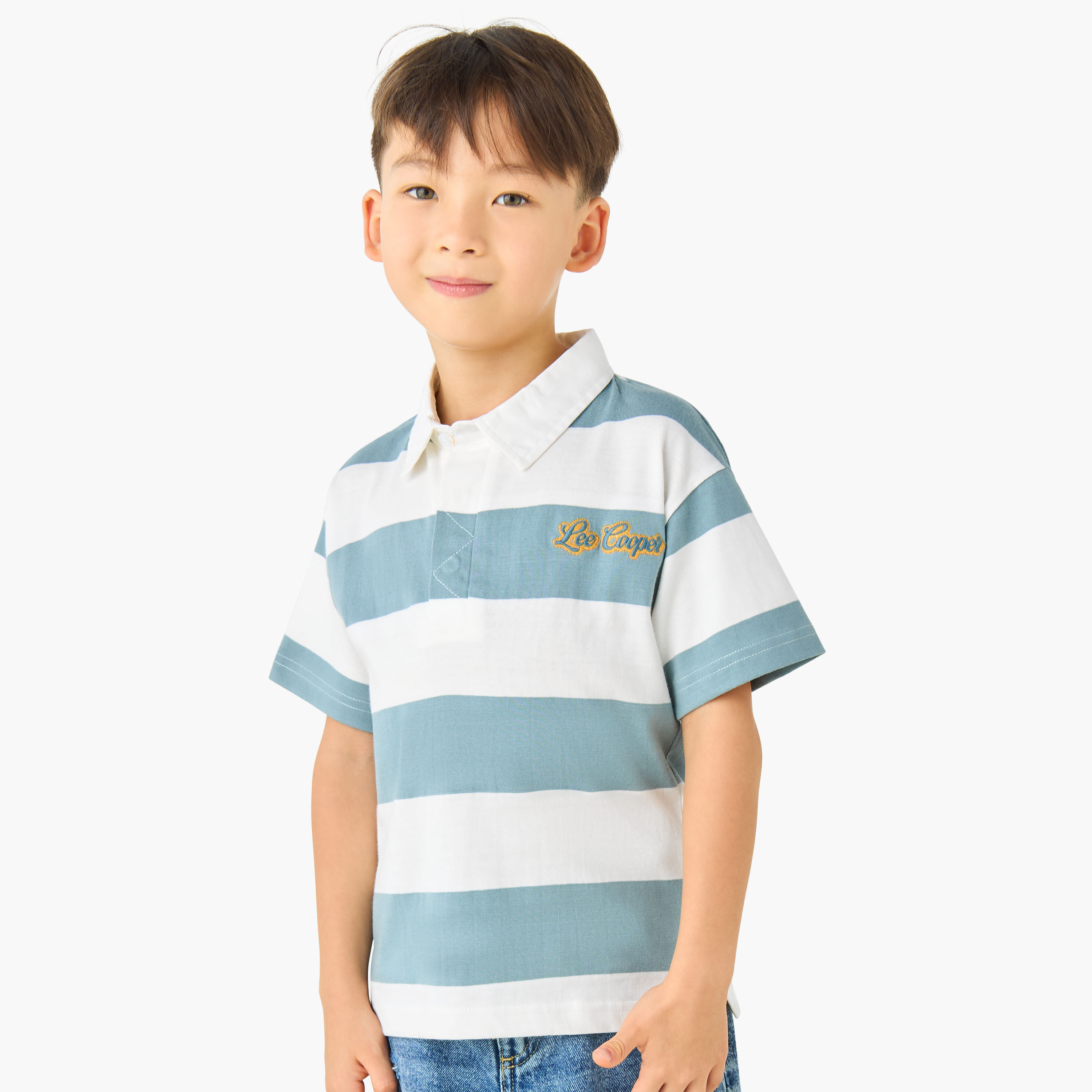 تيشيرت مقلم بياقة بولو وأكمام قصيرة من لي كوبر-boys-clothing-tshirtsandpolos-image-5