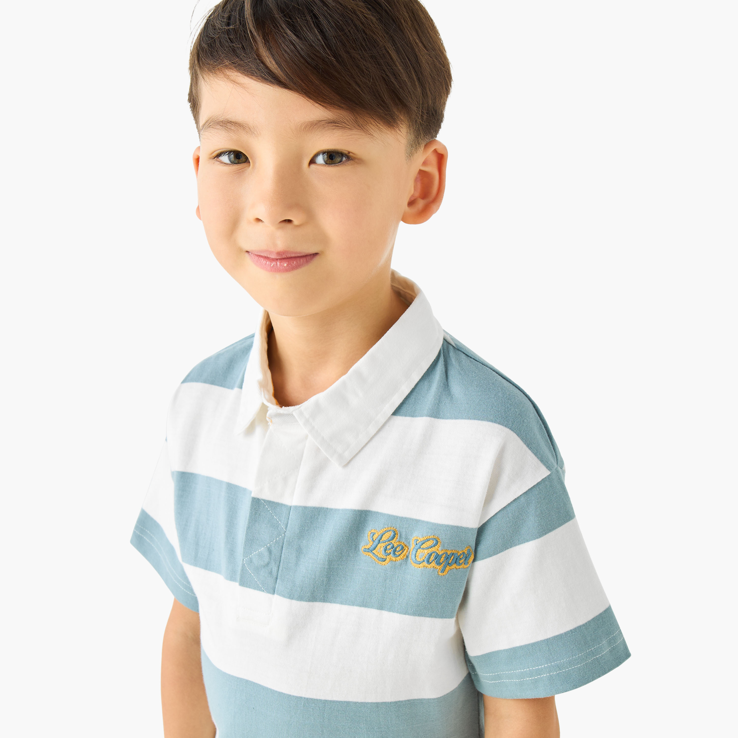 تيشيرت مقلم بياقة بولو وأكمام قصيرة من لي كوبر-boys-clothing-tshirtsandpolos-image-2