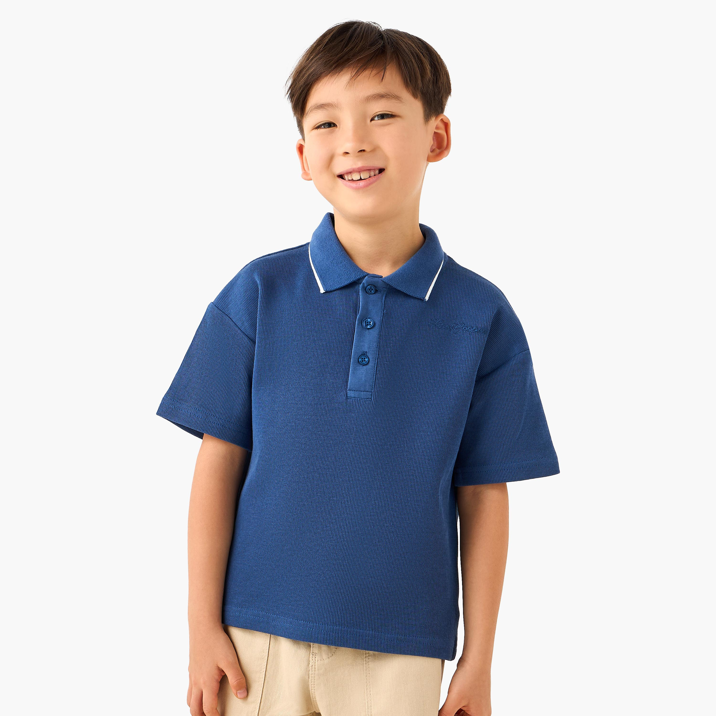 Lee Cooper Collared Short Sleeve T-shirt with Texture-boys-clothing-tshirtsandpolos-image-1