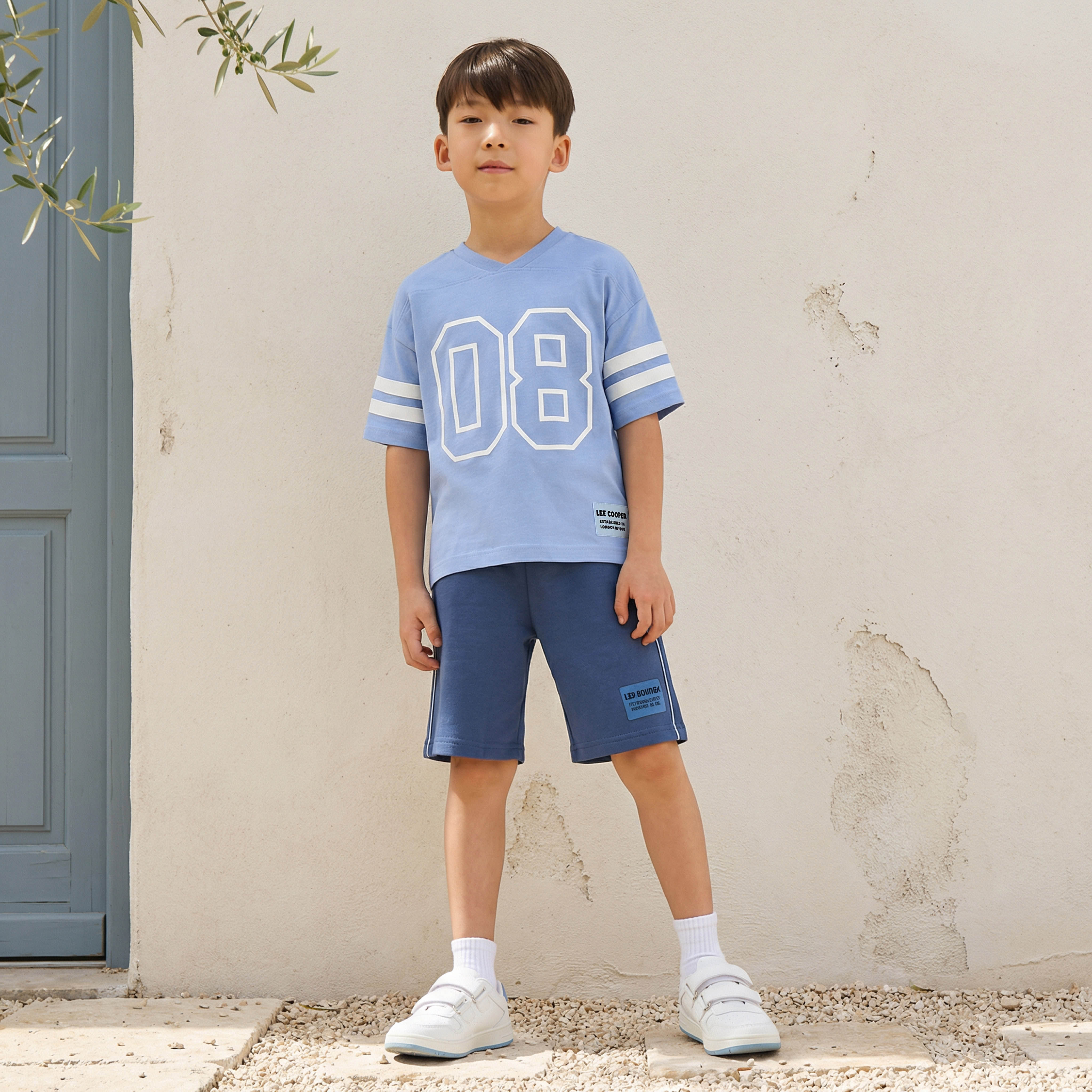 Lee Cooper V-neck Short Sleeves T-shirt and Shorts Set with Varsity Print-boys-clothing-setsandcoords-image-1