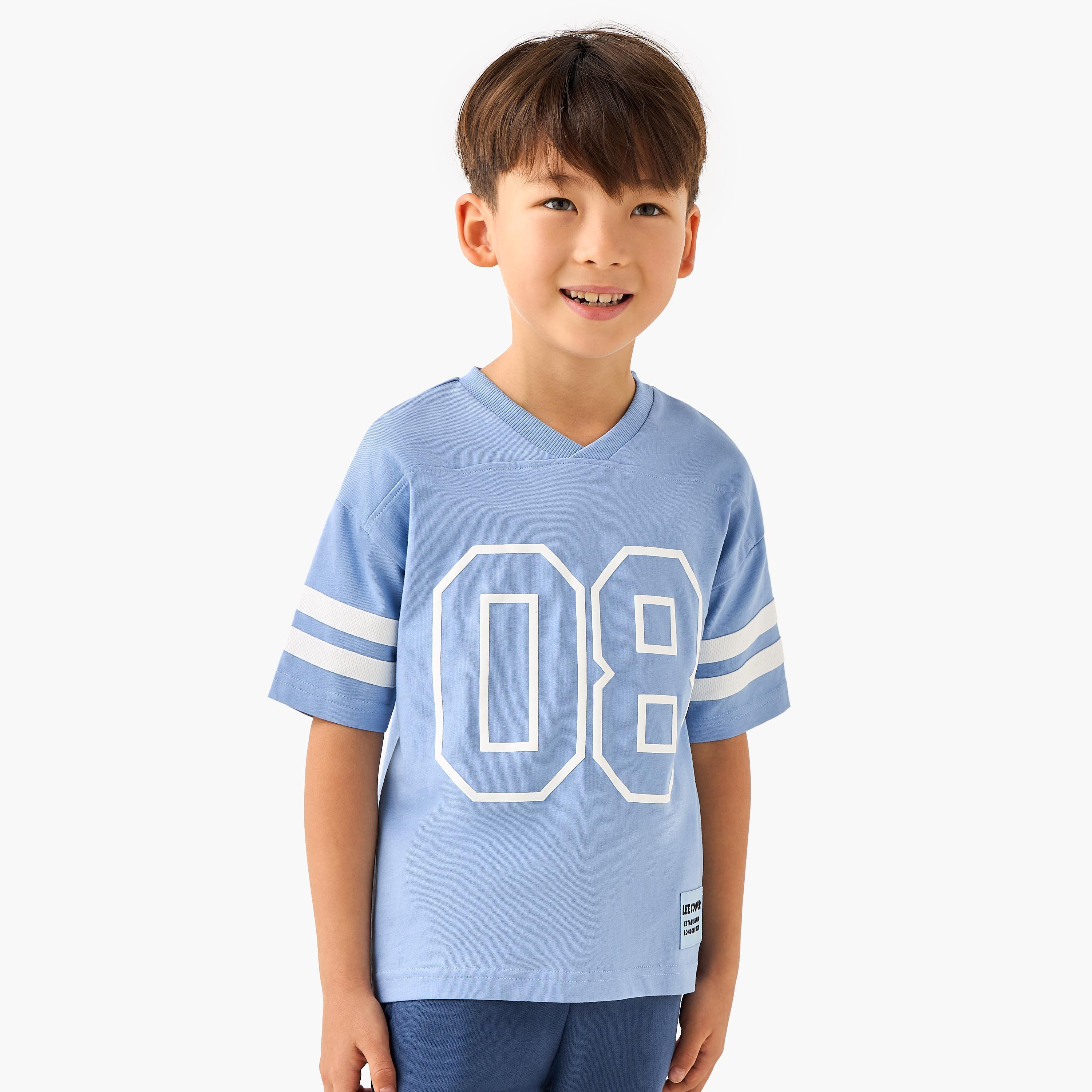 Lee Cooper V-neck Short Sleeves T-shirt and Shorts Set with Varsity Print-boys-clothing-setsandcoords-image-2