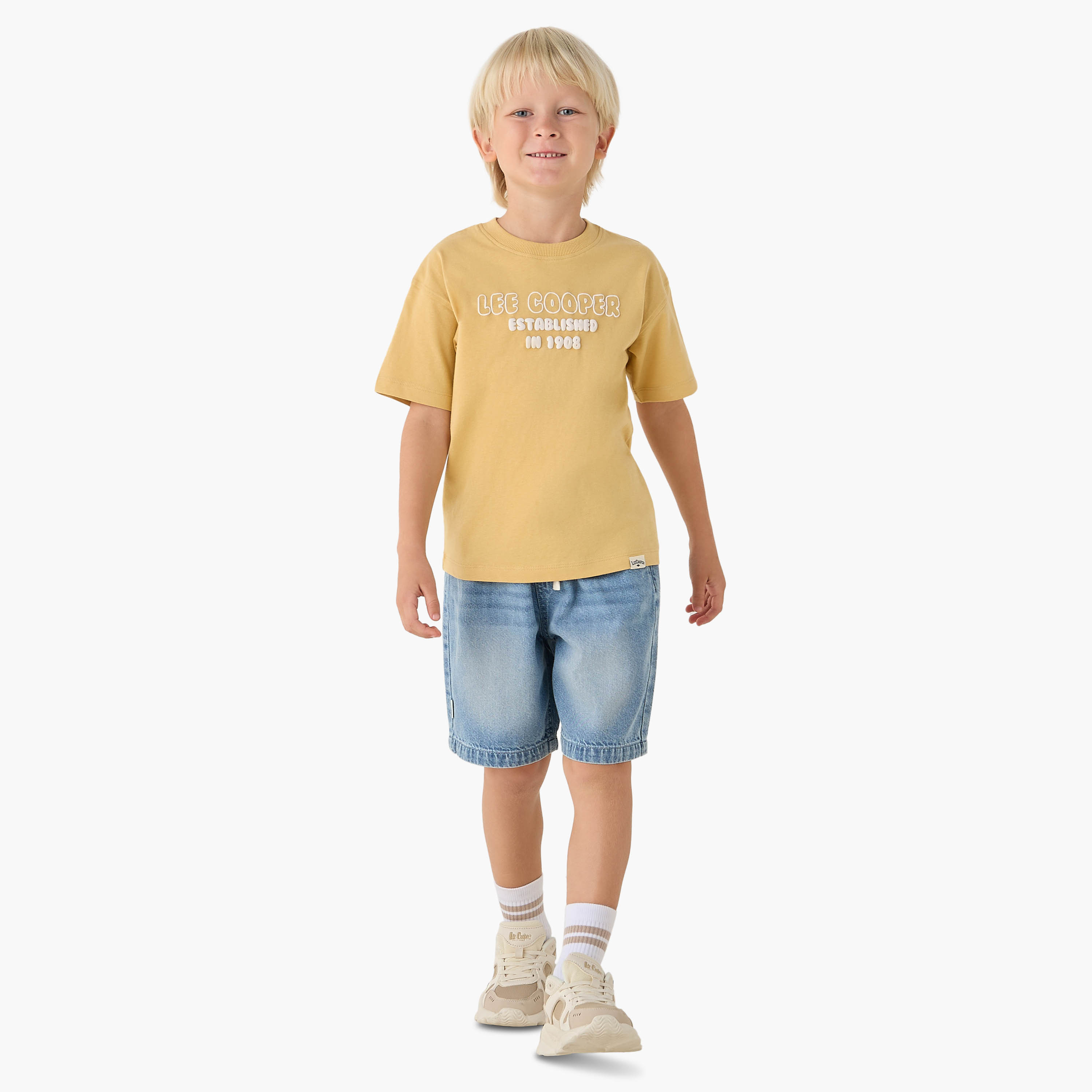 Lee Cooper Crew Neck Short Sleeves T-shirt and Shorts Set with Logo Print-boys-clothing-setsandcoords-image-1