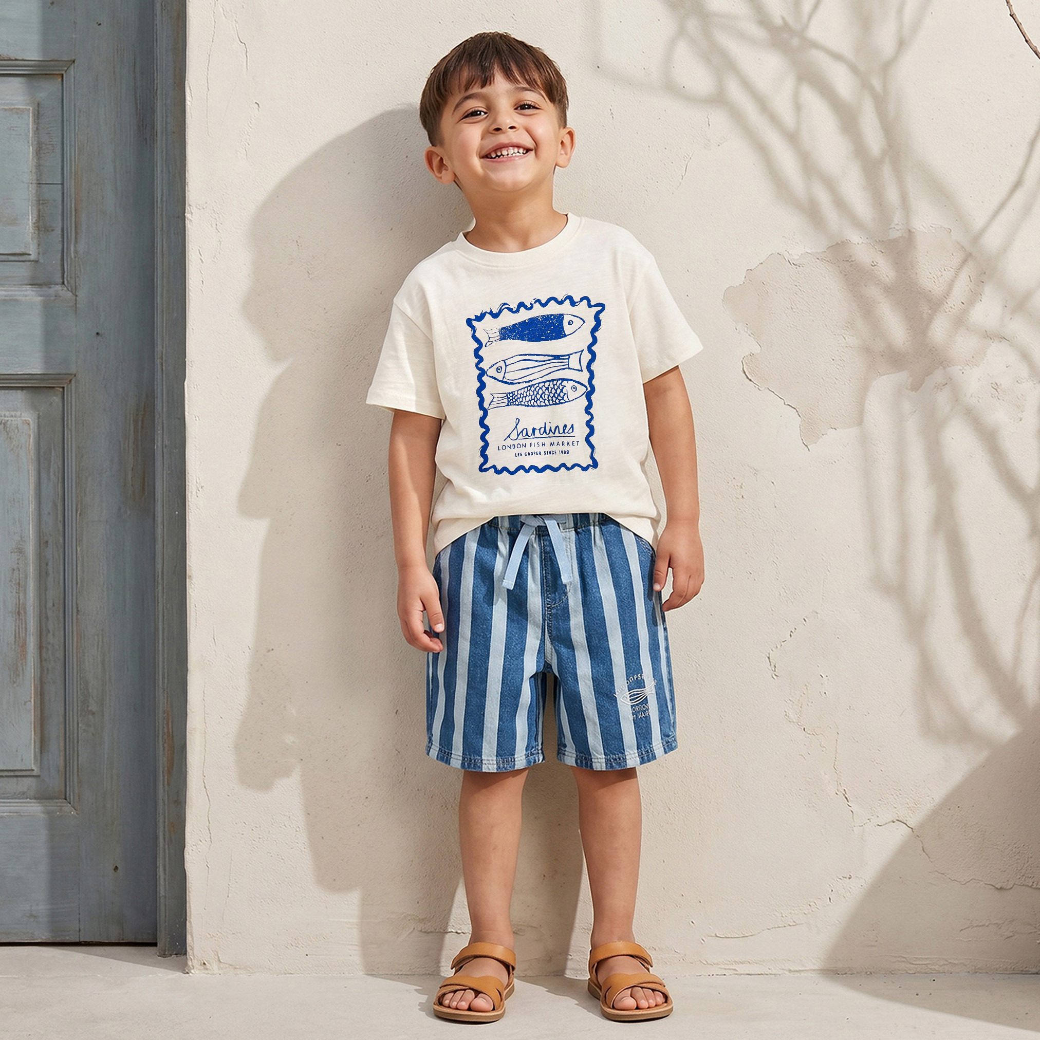 Lee Cooper Crew Neck Short Sleeves T-shirt and Shorts Set with Graphic Print-baby-boys-clothing-setsandcoords-image-1
