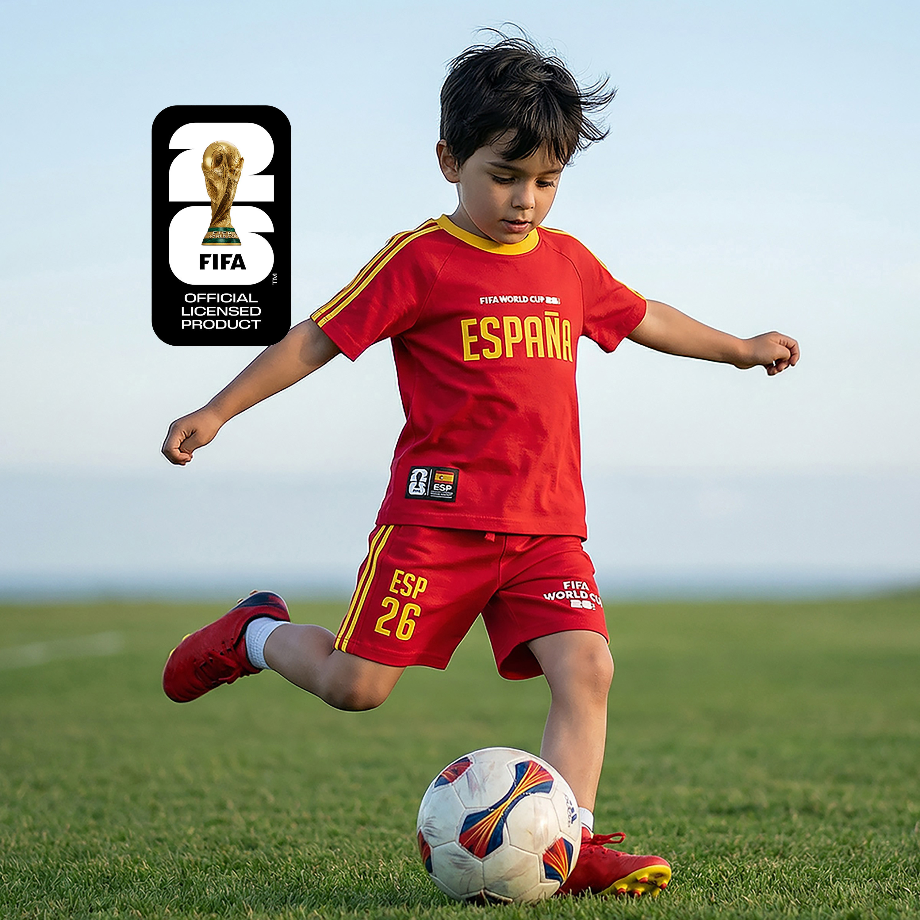 FIFA Crew Neck Short Sleeves T-shirt and Shorts Set with Espana World Cup Print-boys-clothing-sportswear-sets-image-1