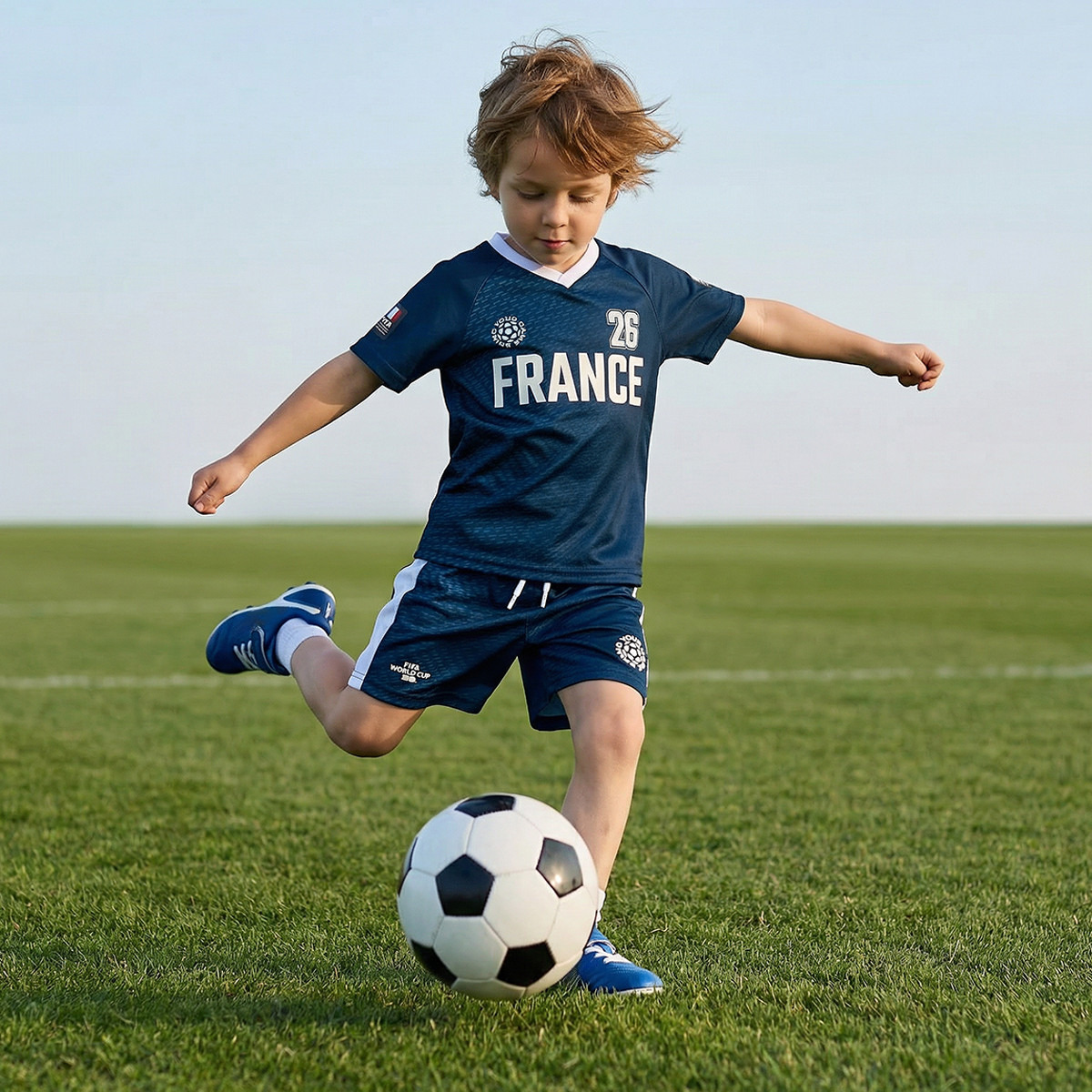 FIFA V-Neck Short Sleeves T-shirt and Shorts Set with France Print-boys-clothing-sportswear-sets-image-2