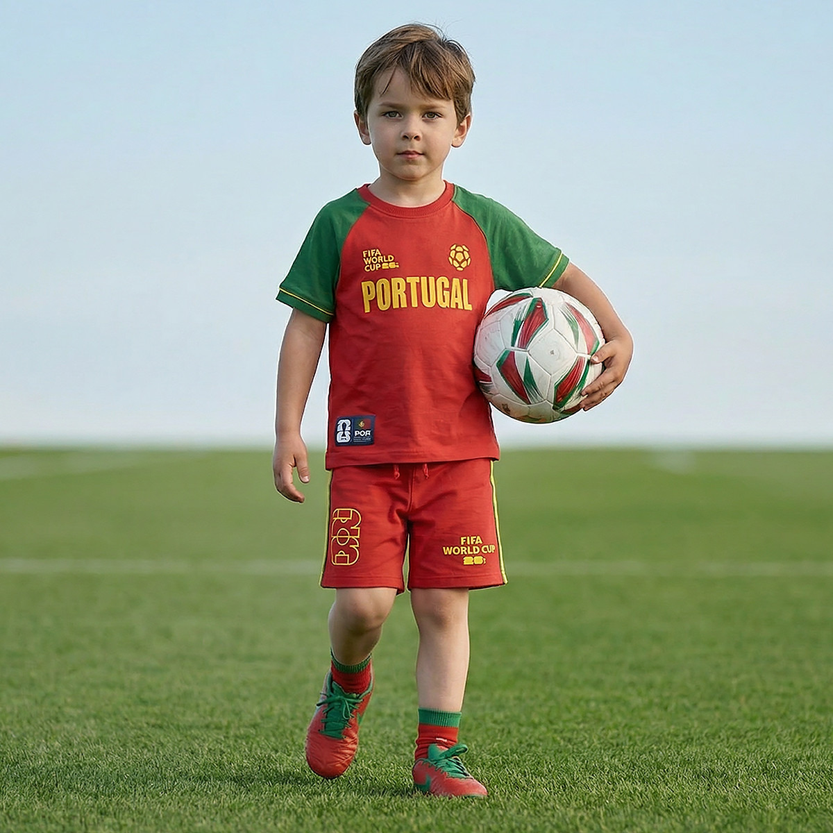 FIFA Crew Neck Short Sleeves T-shirt and Shorts Set with Portugal Print-boys-clothing-sportswear-sets-image-2