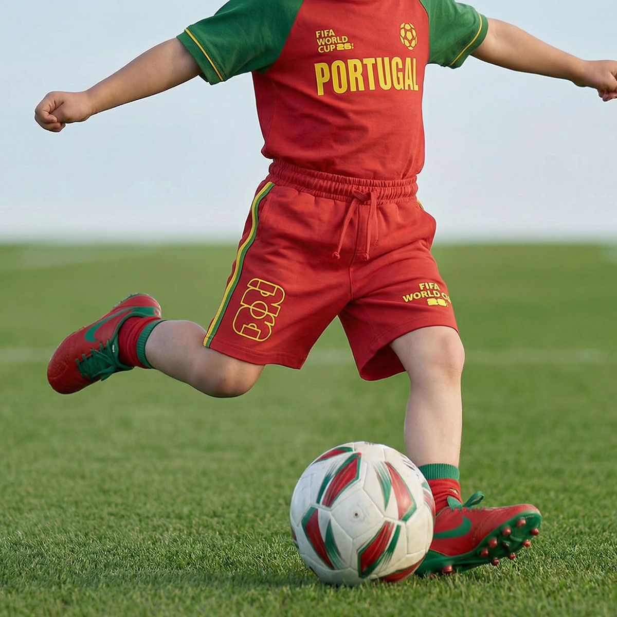 FIFA Crew Neck Short Sleeves T-shirt and Shorts Set with Portugal Print-boys-clothing-sportswear-sets-image-4