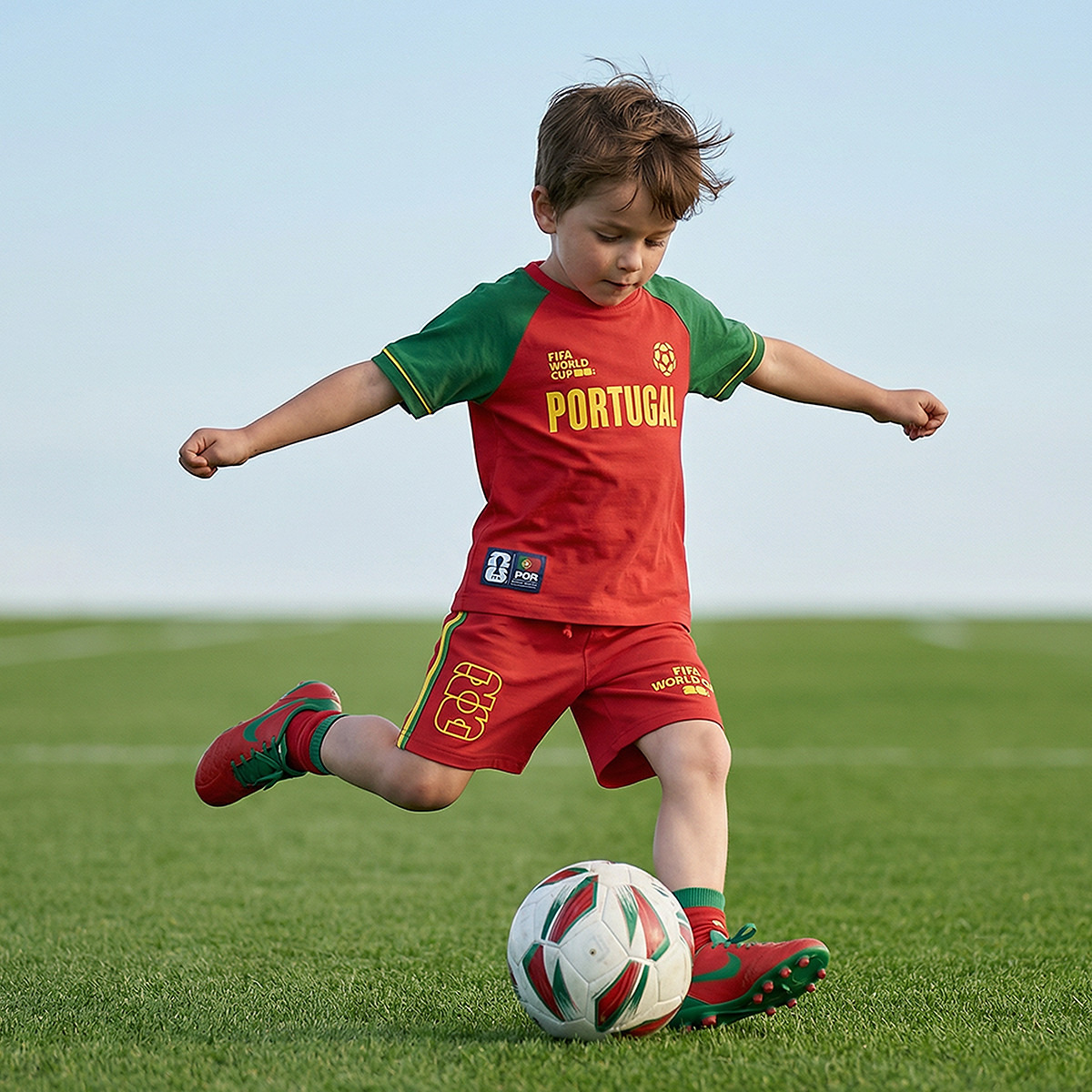 FIFA Crew Neck Short Sleeves T-shirt and Shorts Set with Portugal Print-boys-clothing-sportswear-sets-image-7