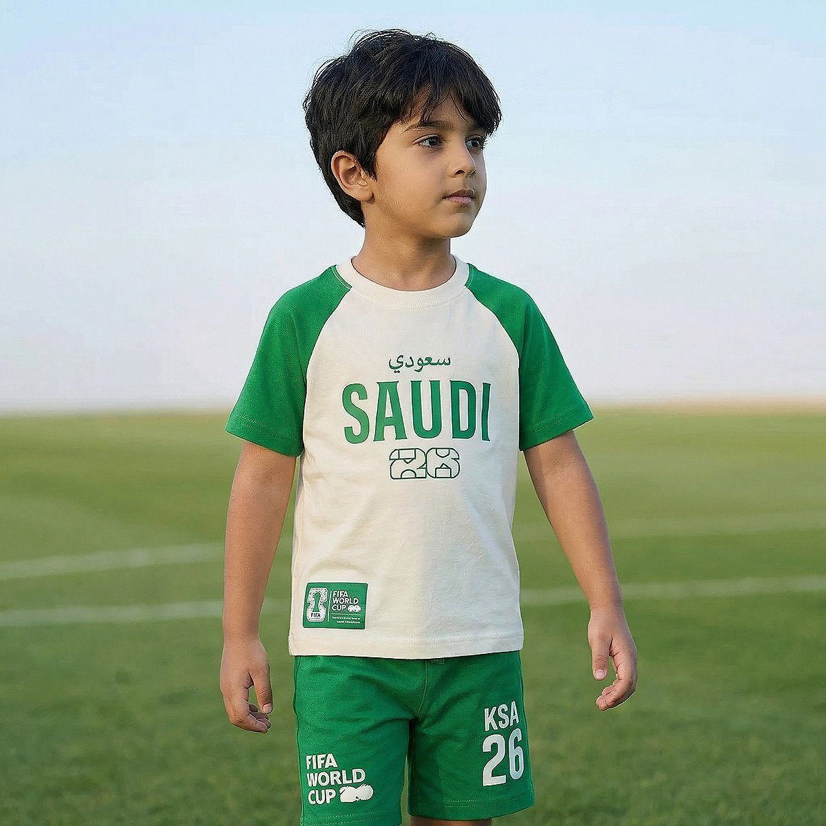 FIFA Crew Neck Short Sleeves T-shirt and Shorts Set with Saudi Arabia Print-boys-clothing-sportswear-sets-image-2