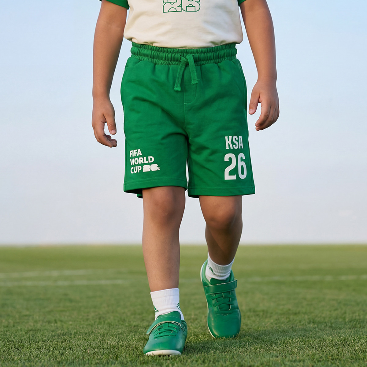 FIFA Crew Neck Short Sleeves T-shirt and Shorts Set with Saudi Arabia Print-boys-clothing-sportswear-sets-image-4