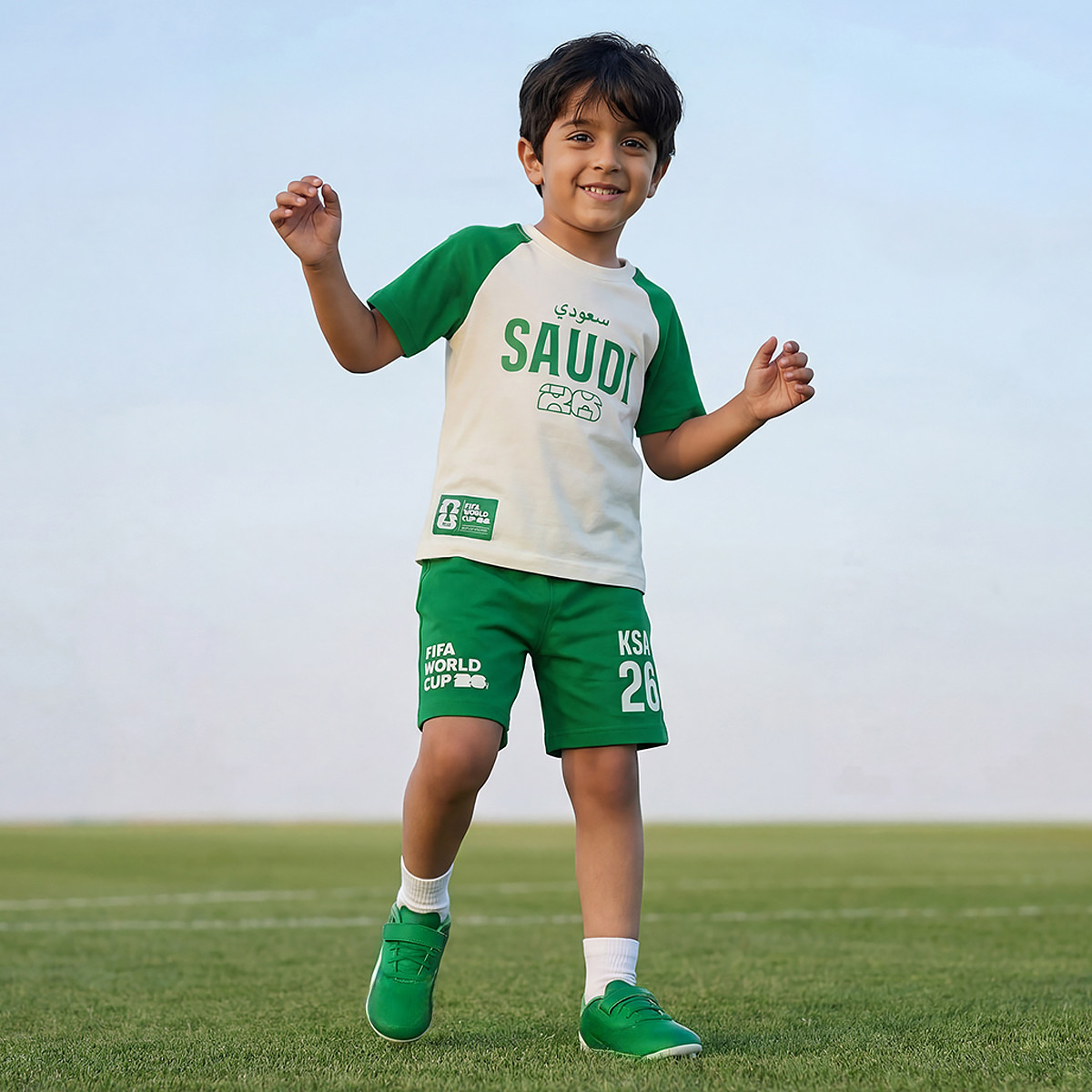 FIFA Crew Neck Short Sleeves T-shirt and Shorts Set with Saudi Arabia Print-boys-clothing-sportswear-sets-image-7