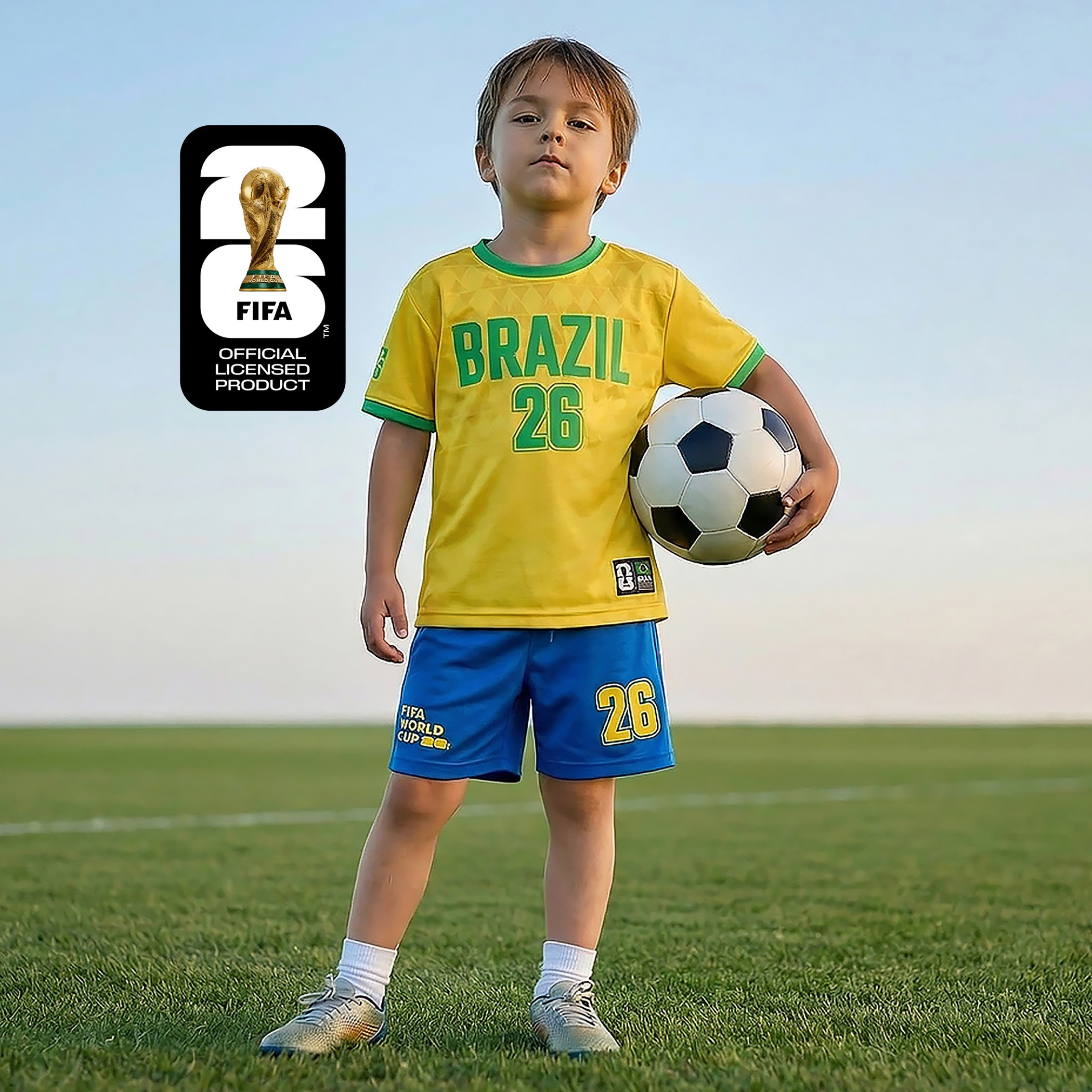 FIFA Crew Neck Short Sleeves T-shirt and Shorts Set with Brazil Print-boys-clothing-sportswear-sets-image-1