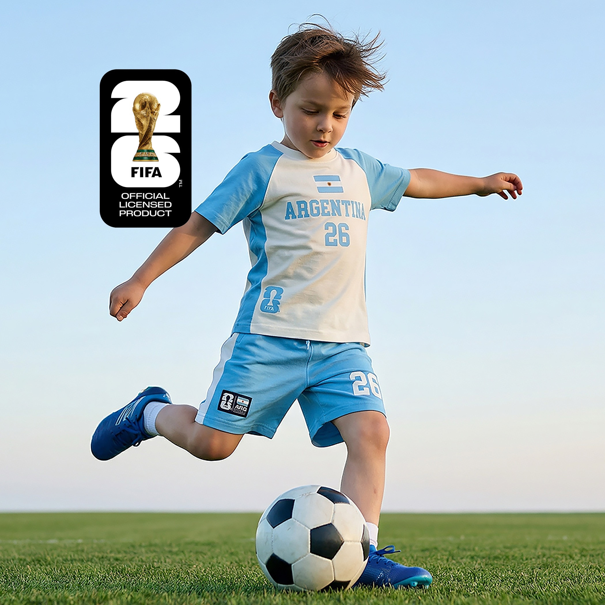 FIFA Crew Neck Short Sleeves T-shirt and Shorts Set with Argentina Print-boys-clothing-sportswear-sets-image-1