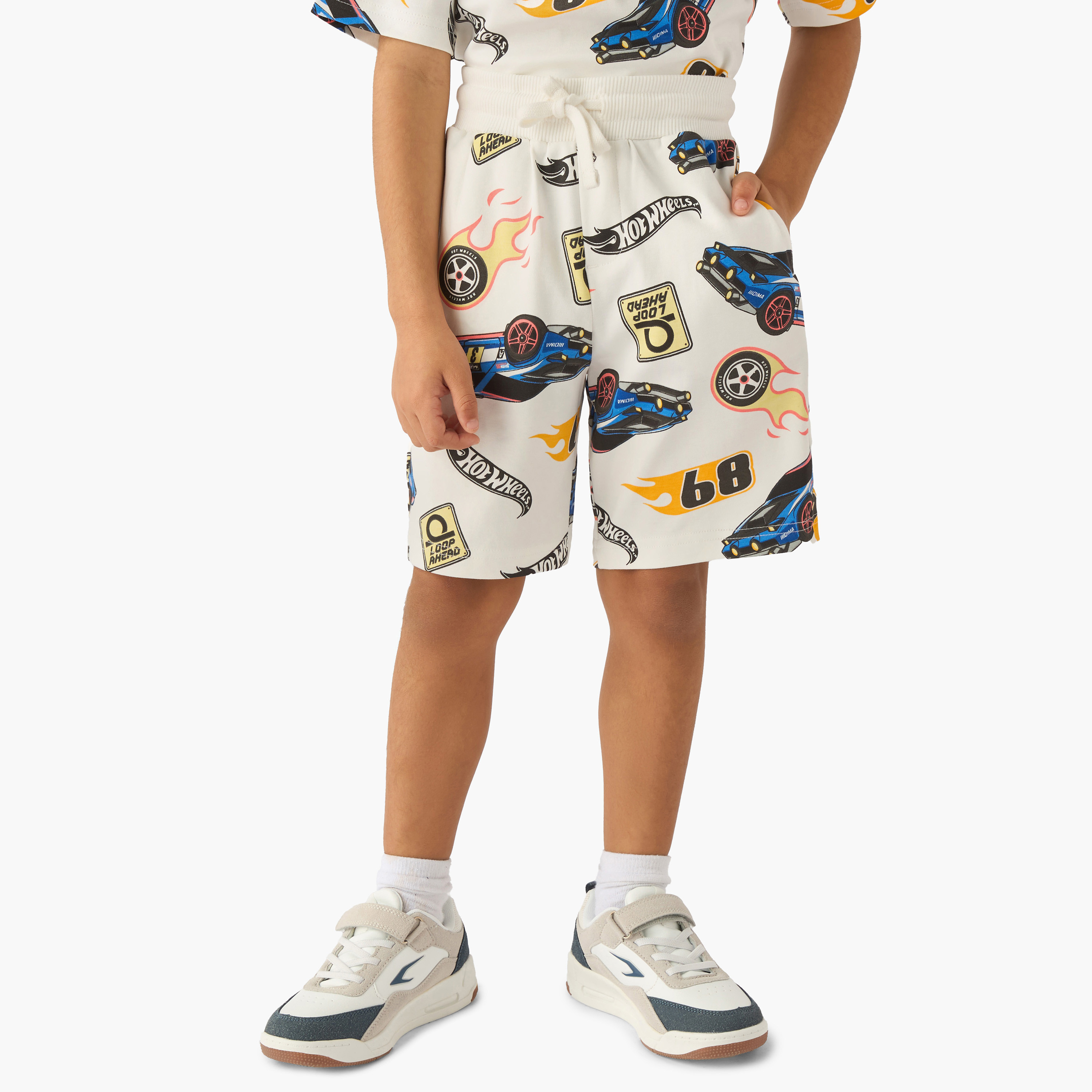 Collared Short Sleeve Polo T-shirt and Shorts Set with Hot Wheels Print-baby-boys-clothing-setsandcoords-image-3