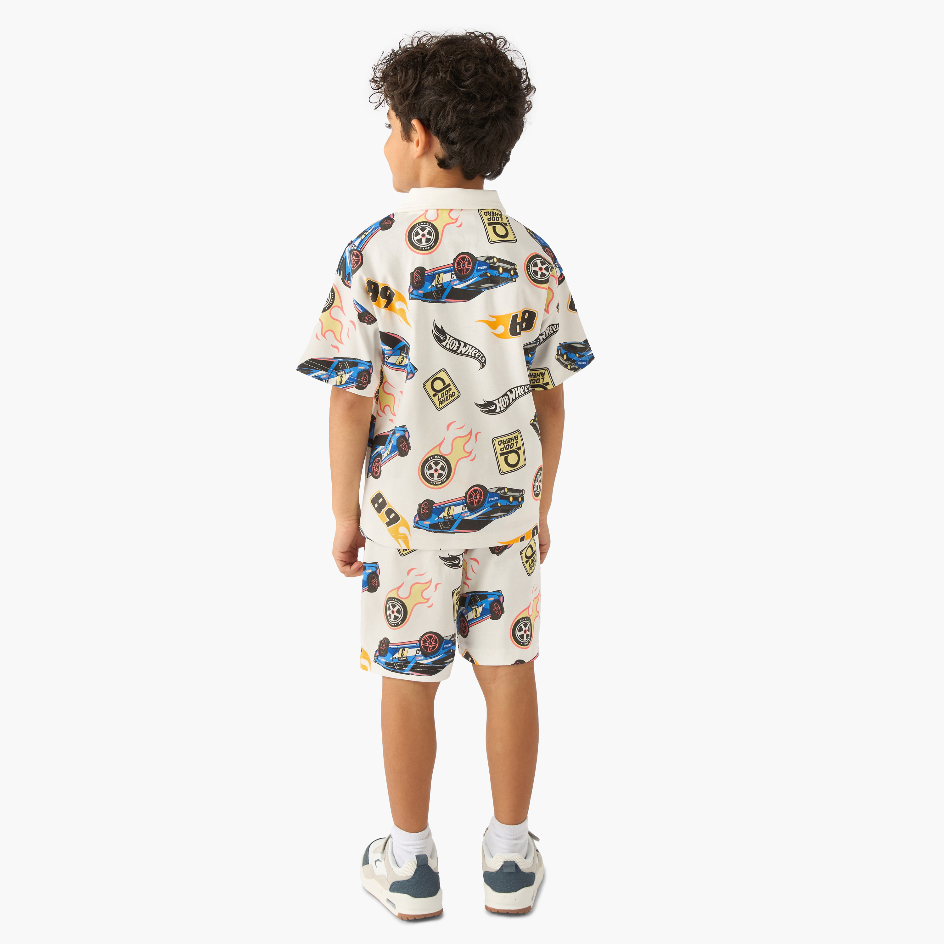 Collared Short Sleeve Polo T-shirt and Shorts Set with Hot Wheels Print-baby-boys-clothing-setsandcoords-image-4