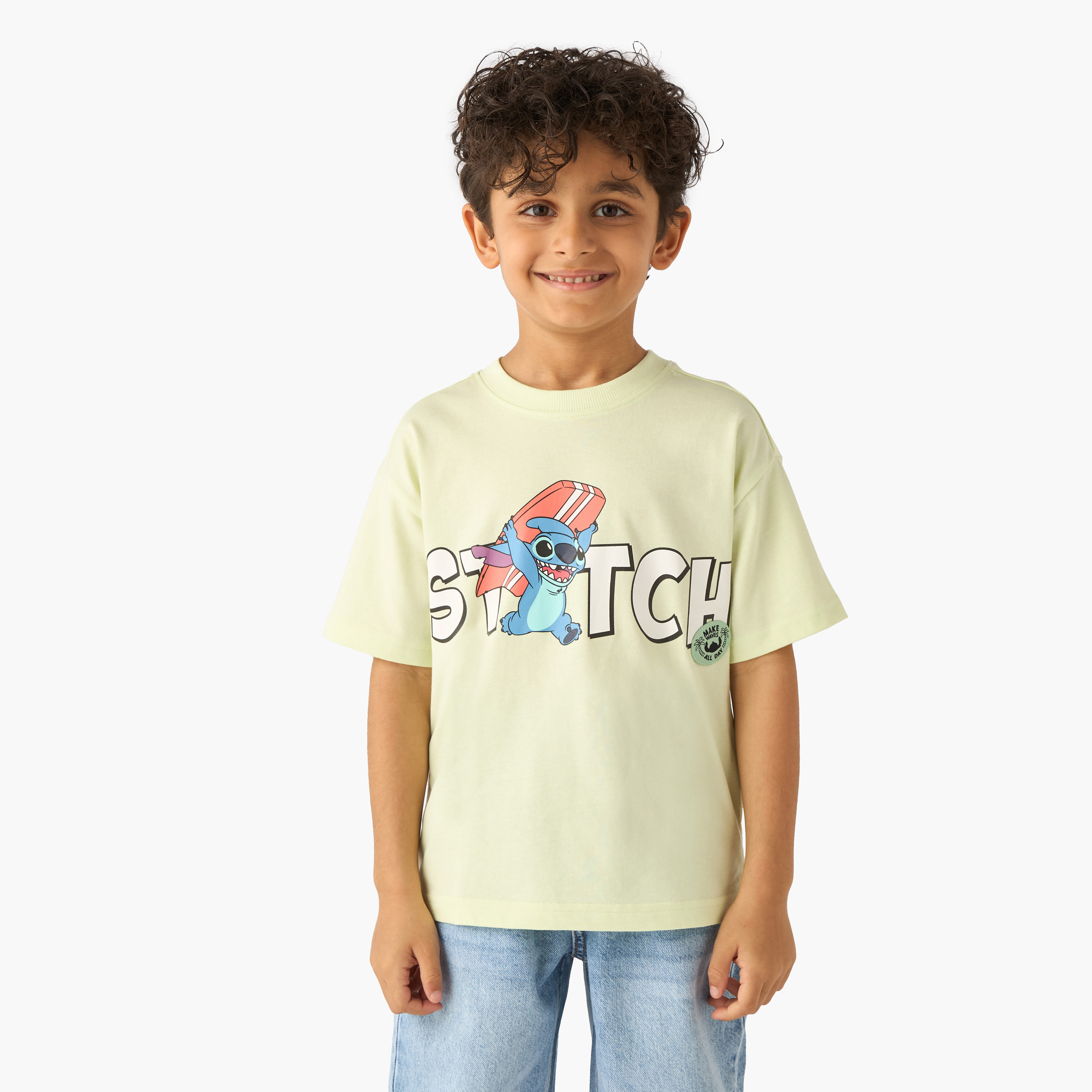 Disney Crew Neck Short Sleeves T-shirt with Stitch Print-boys-clothing-tshirtsandpolos-image-3