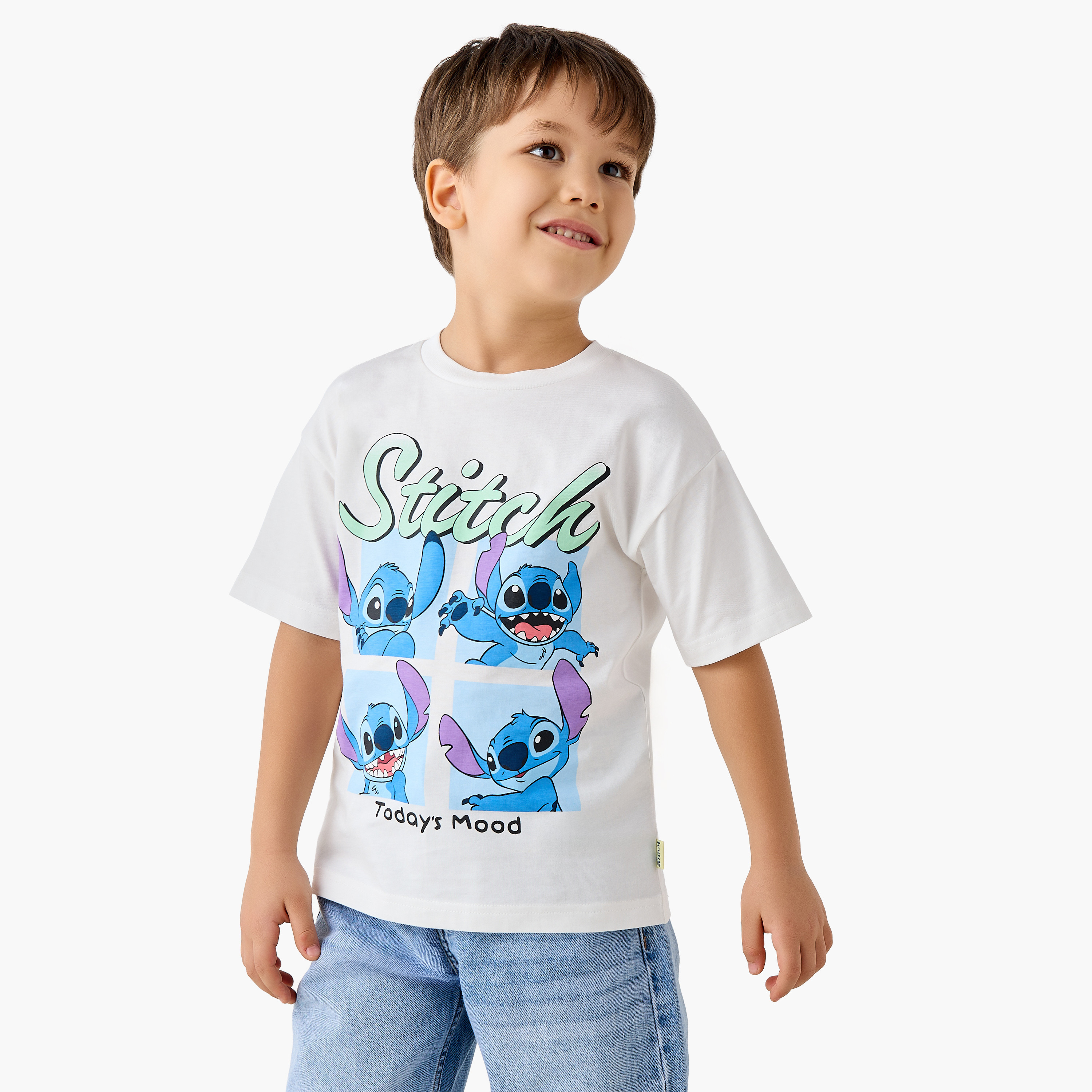 Disney Crew Neck Short Sleeves T-shirt with Stitch Print-boys-clothing-tshirtsandpolos-image-1