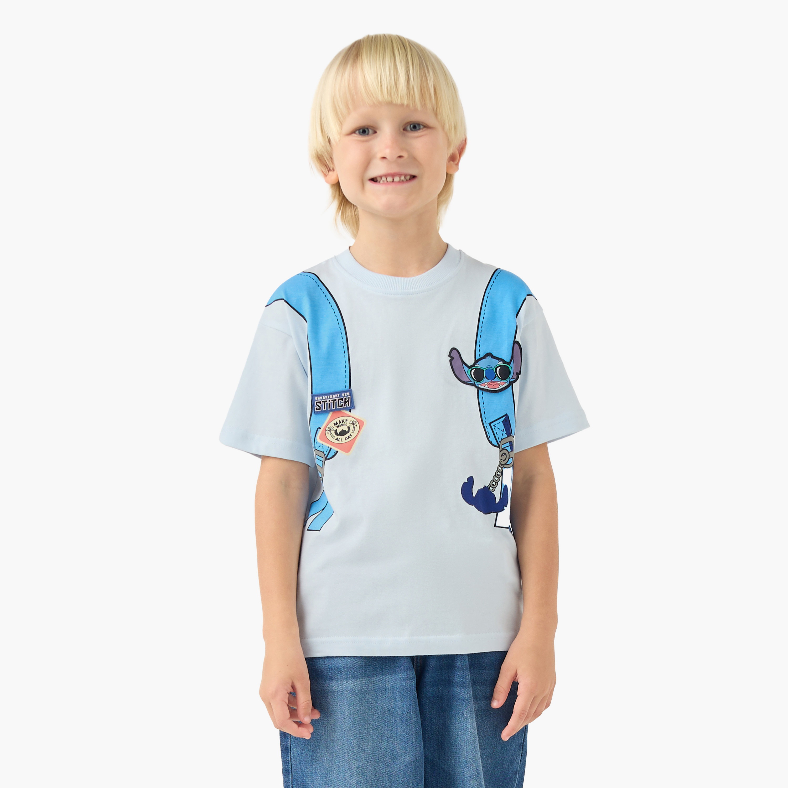 Disney Crew Neck Short Sleeves T-shirt with Stitch Print-boys-clothing-tshirtsandpolos-image-3
