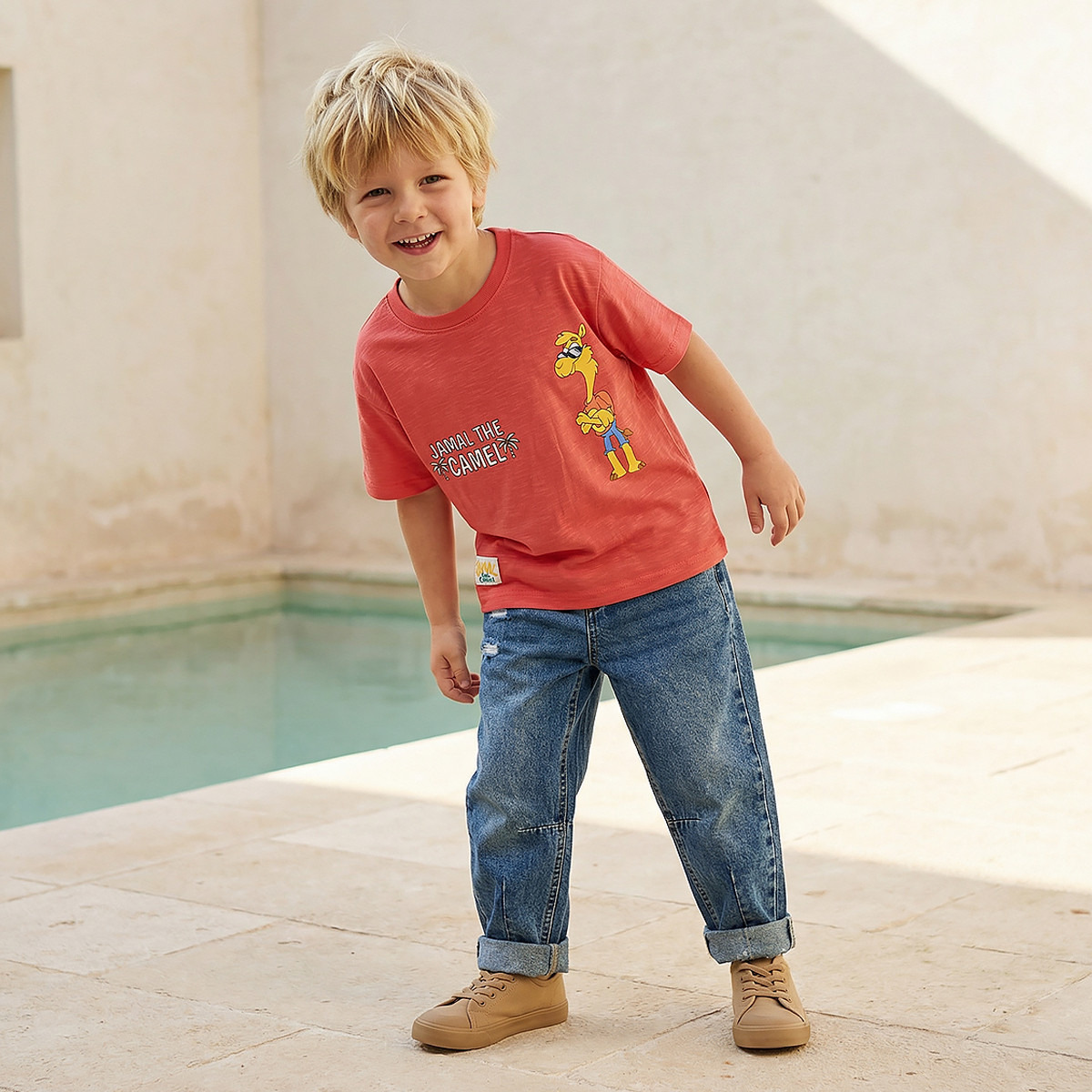 PIXITOON Crew Neck Short Sleeves T-shirt with Camel Print-boys-clothing-tshirtsandpolos-image-2