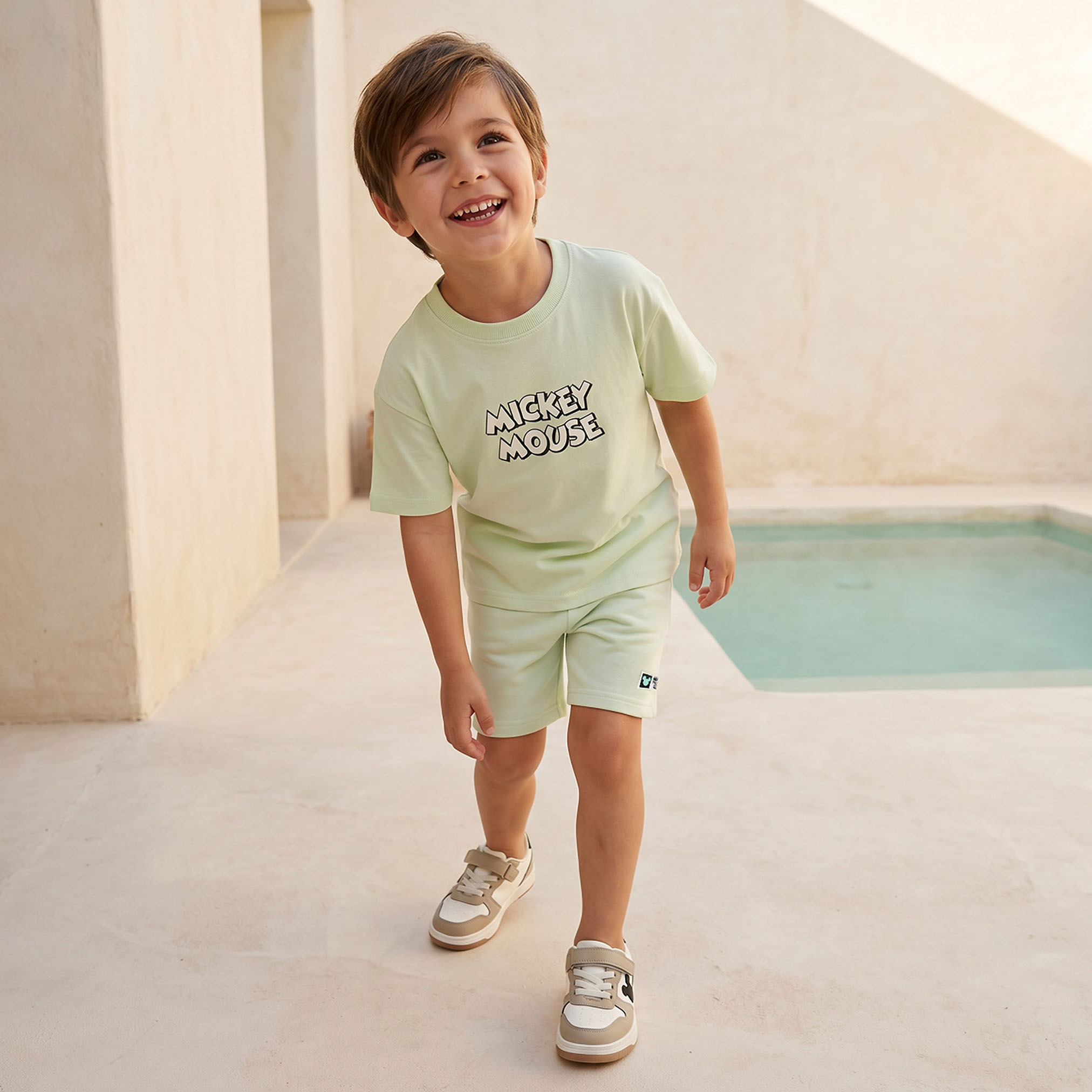 Disney Crew Neck Short Sleeve T-shirt and Shorts Set with Mickey Mouse Print-boys-clothing-setsandcoords-image-1