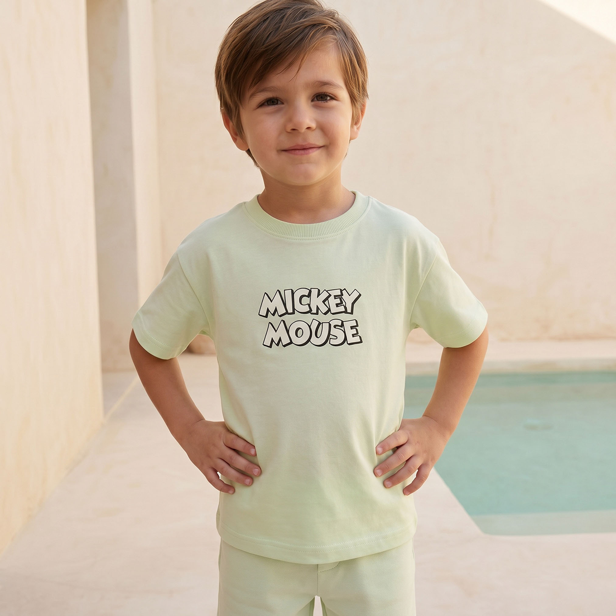 Disney Crew Neck Short Sleeve T-shirt and Shorts Set with Mickey Mouse Print-boys-clothing-setsandcoords-image-2