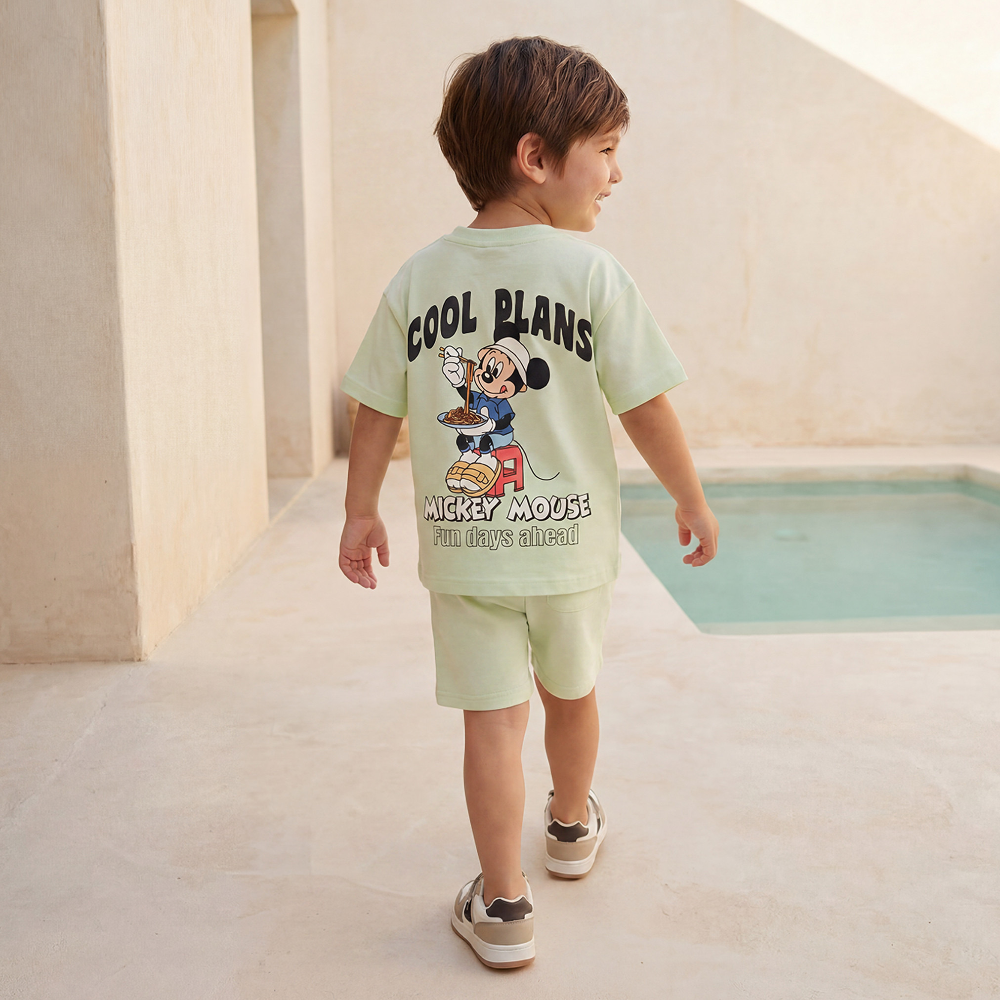 Disney Crew Neck Short Sleeve T-shirt and Shorts Set with Mickey Mouse Print-boys-clothing-setsandcoords-image-3