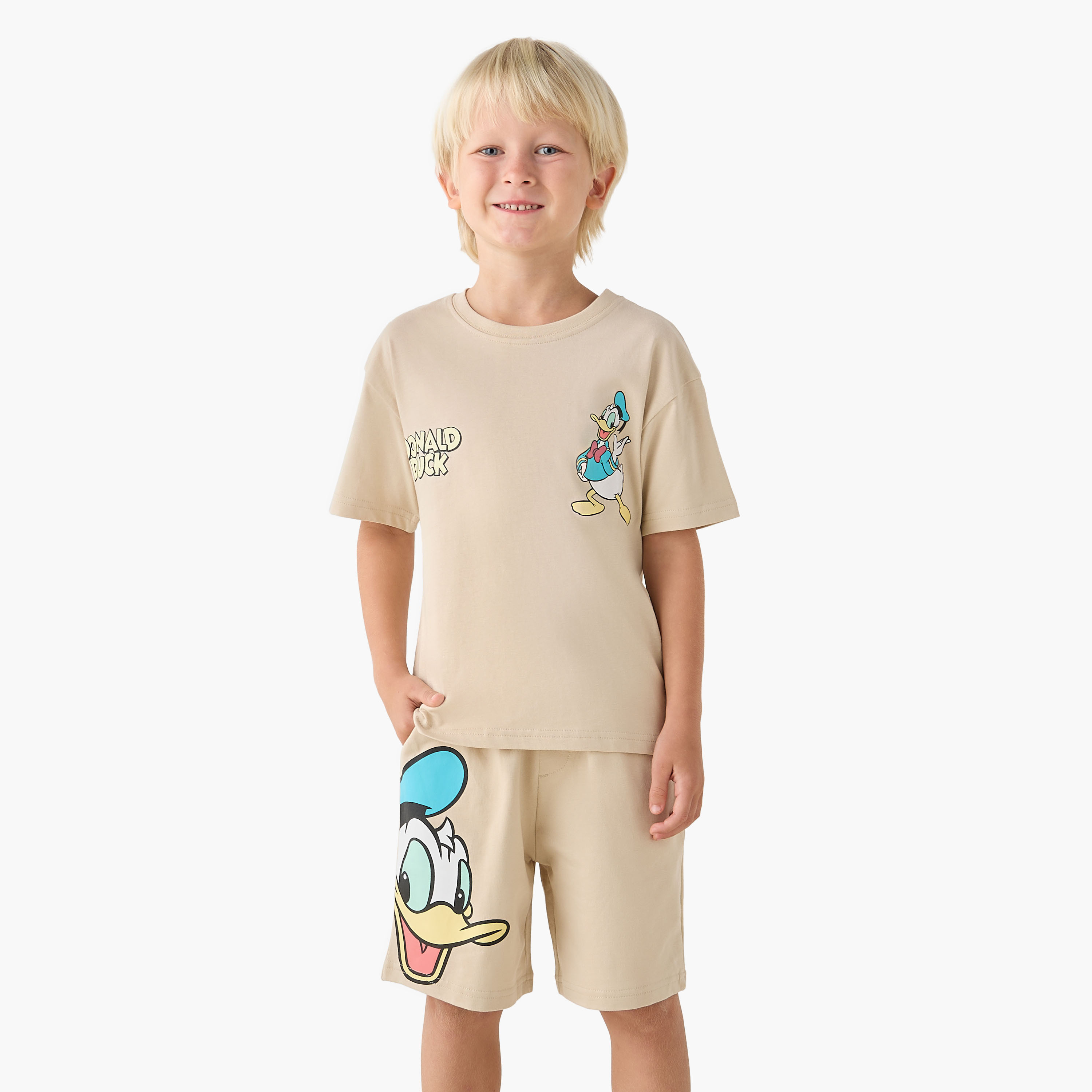 Disney Crew Neck Short Sleeves T-shirt and Shorts Set with Donald Duck Print-baby-boys-clothing-setsandcoords-image-1
