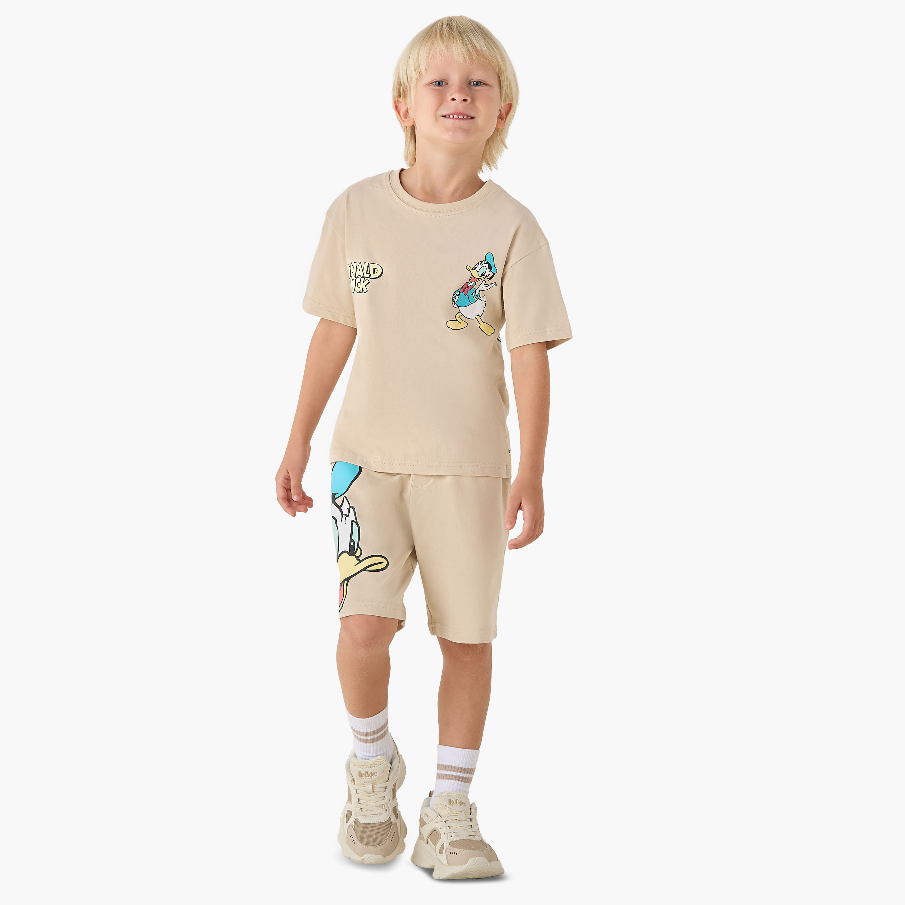 Disney Crew Neck Short Sleeves T-shirt and Shorts Set with Donald Duck Print-baby-boys-clothing-setsandcoords-image-6